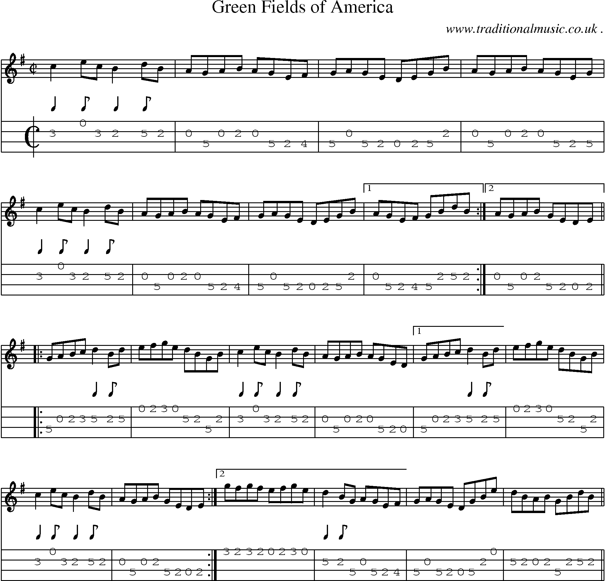 Sheet-Music and Mandolin Tabs for Green Fields Of America