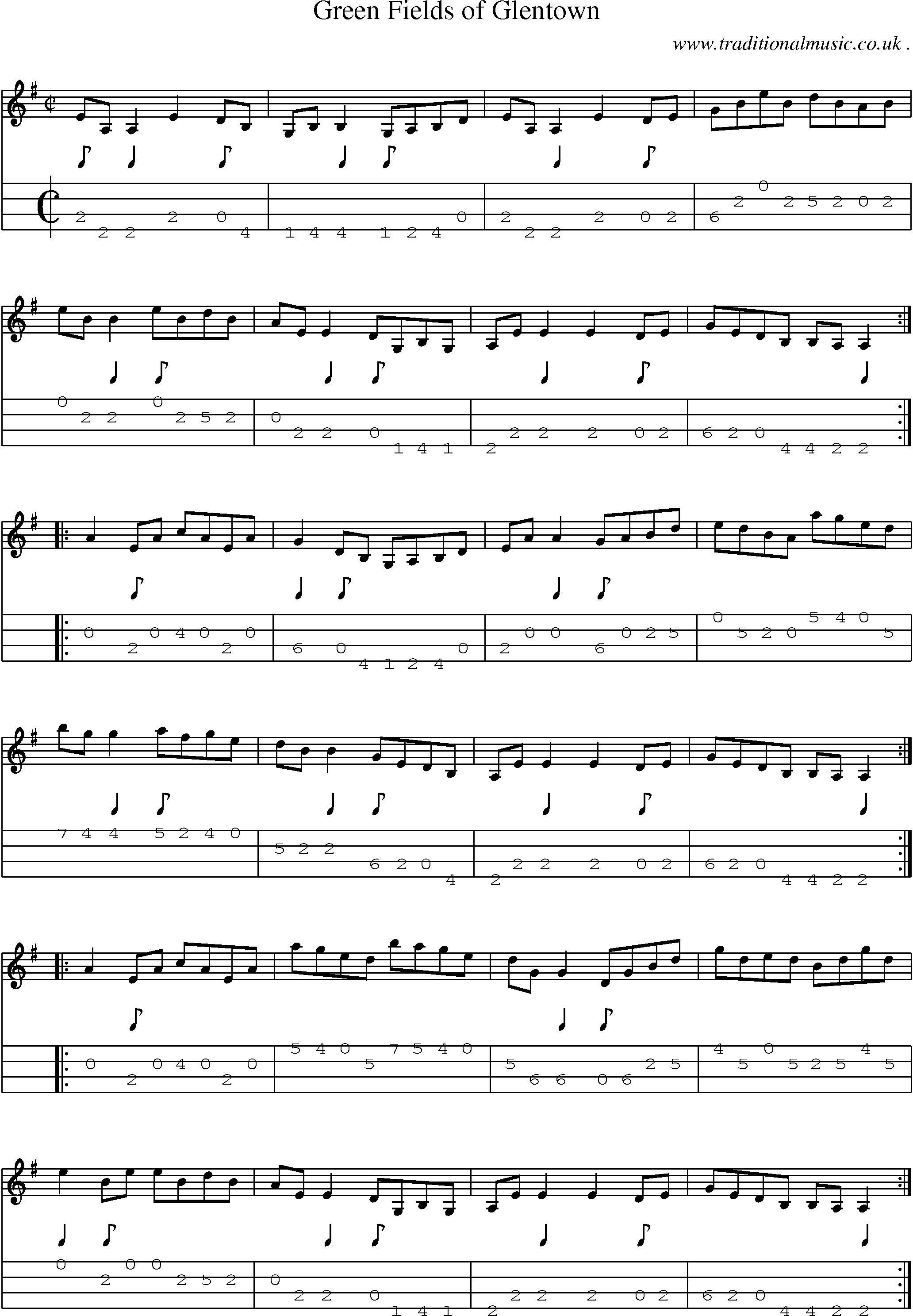 Sheet-Music and Mandolin Tabs for Green Fields Of Glentown