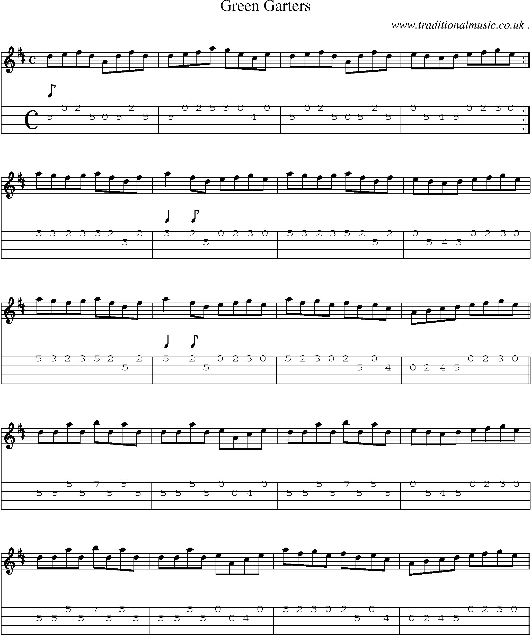 Sheet-Music and Mandolin Tabs for Green Garters
