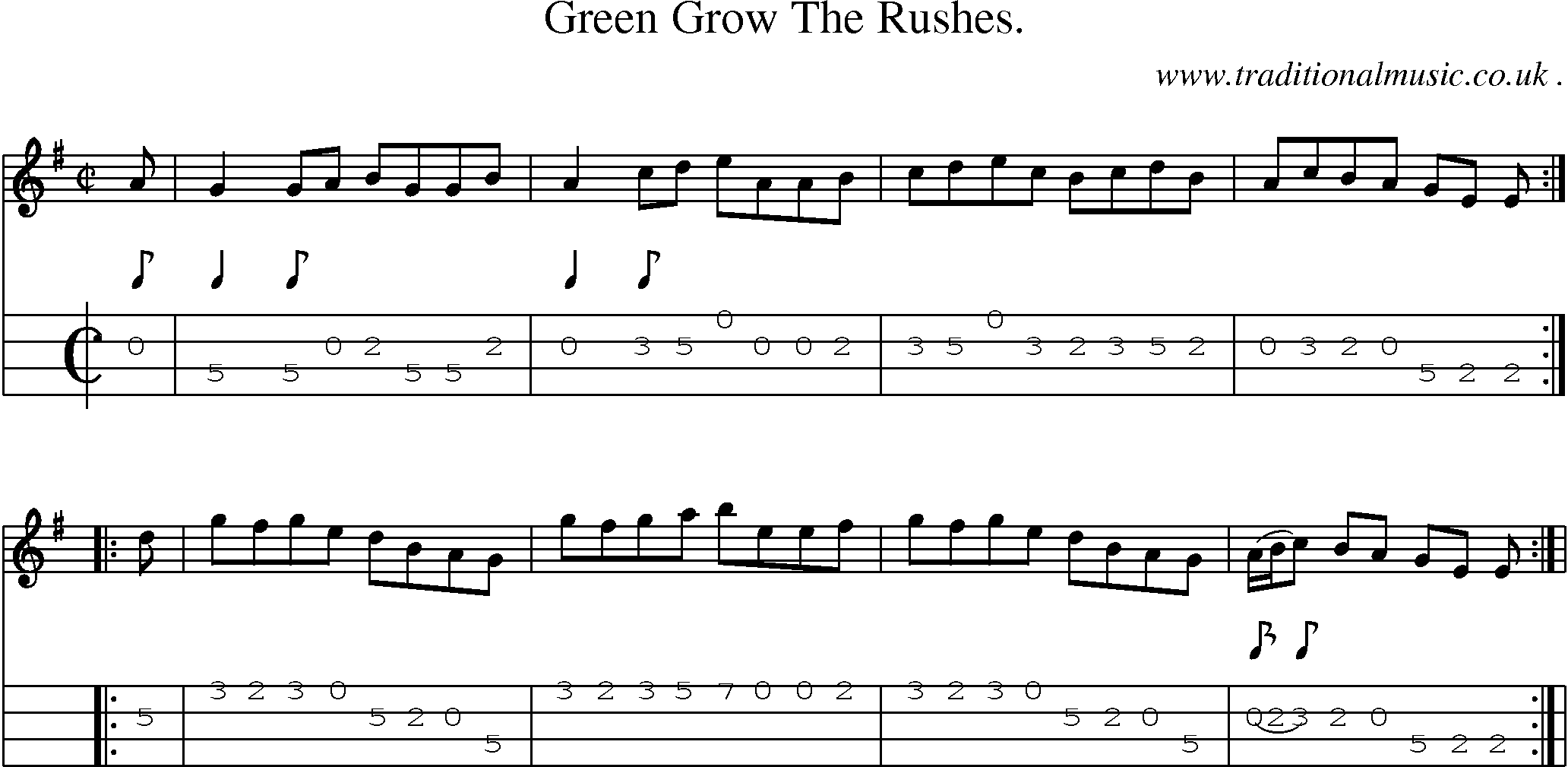 Sheet-Music and Mandolin Tabs for Green Grow The Rushes