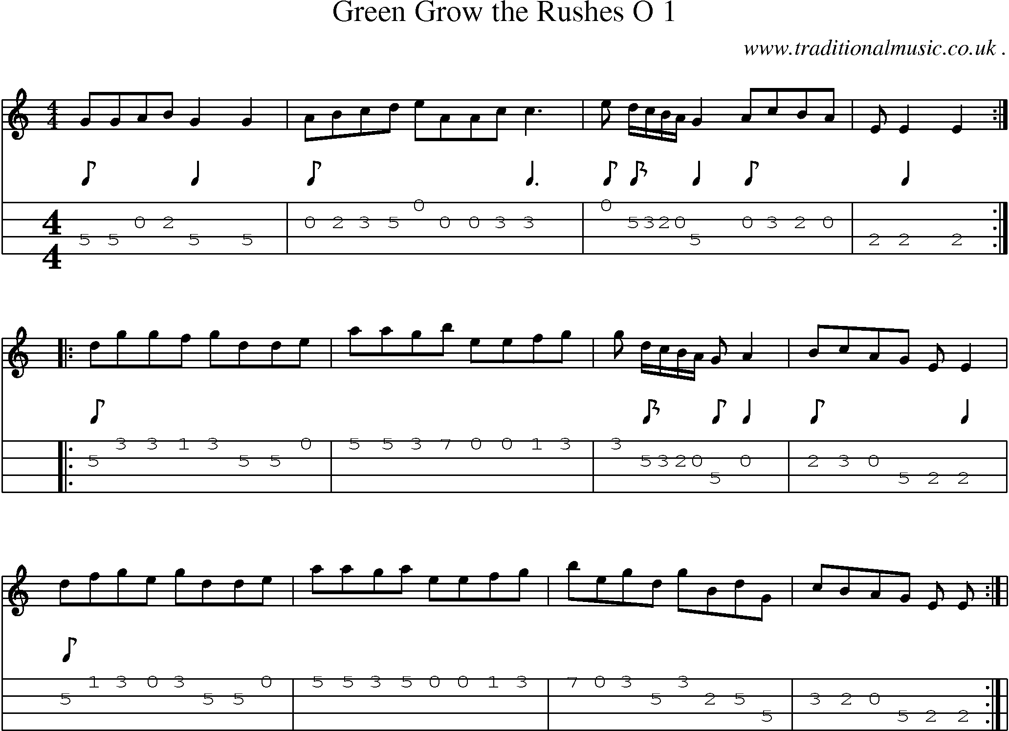 Sheet-Music and Mandolin Tabs for Green Grow The Rushes O 1
