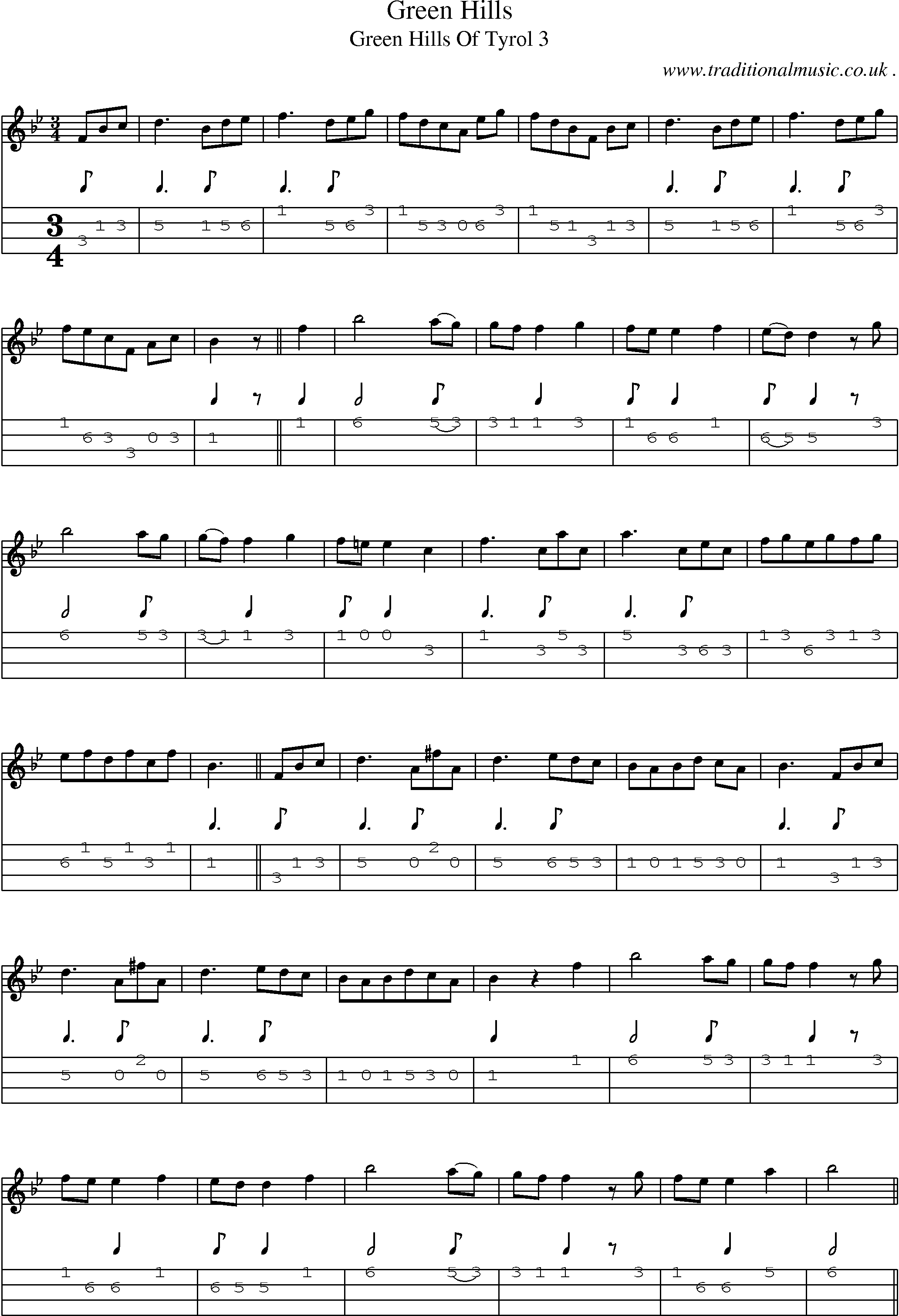 Sheet-Music and Mandolin Tabs for Green Hills
