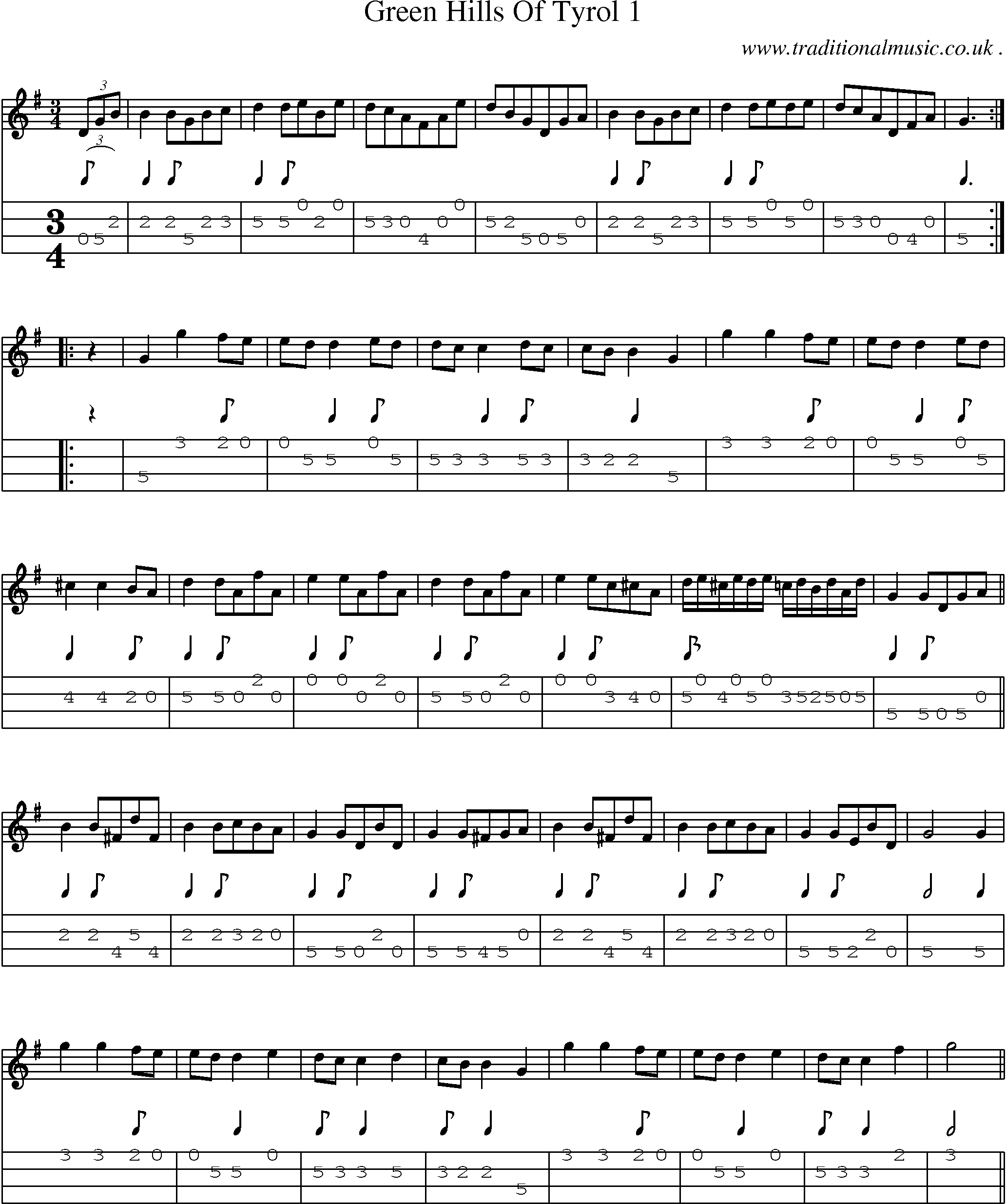 Sheet-Music and Mandolin Tabs for Green Hills Of Tyrol 1