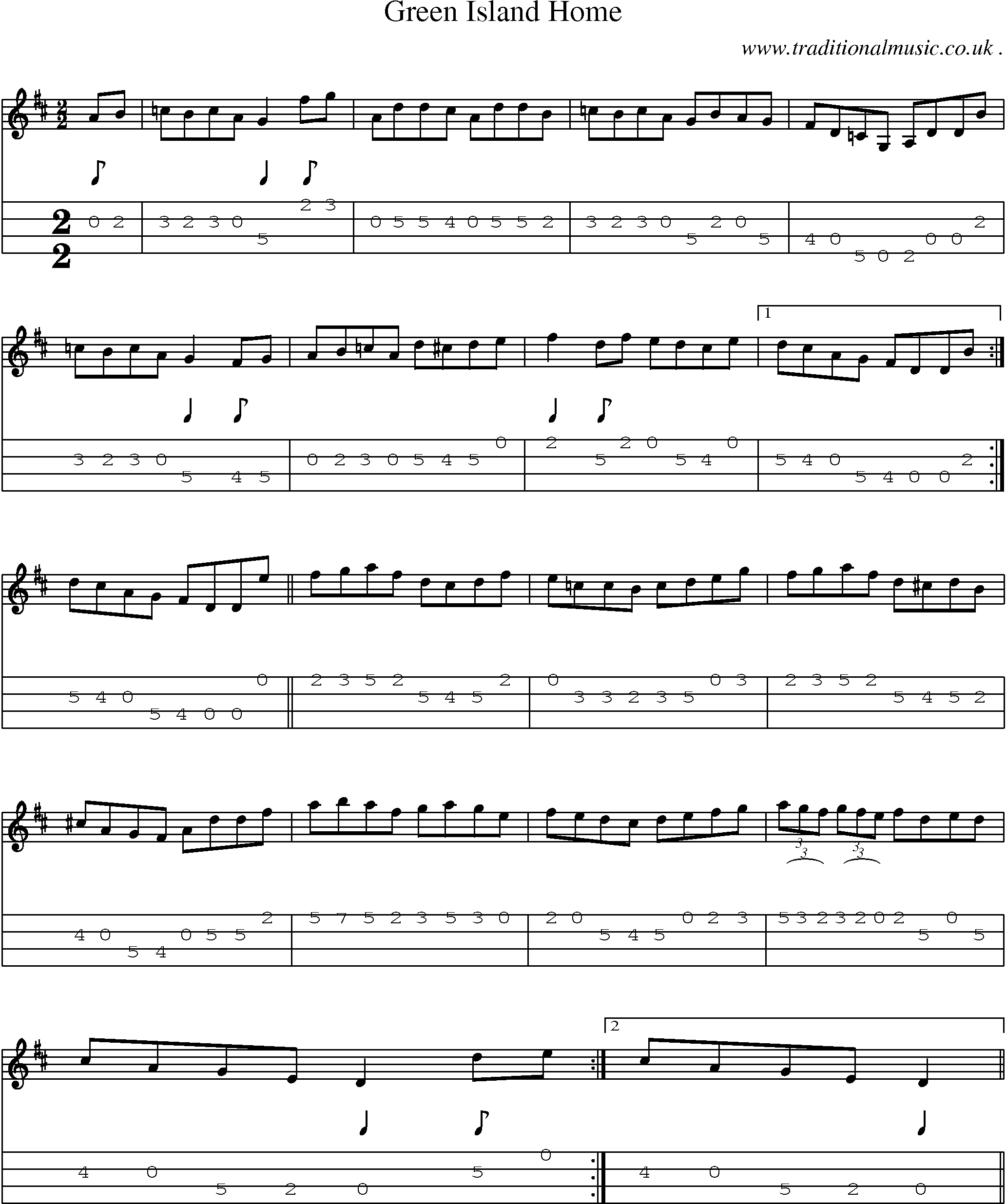 Sheet-Music and Mandolin Tabs for Green Island Home