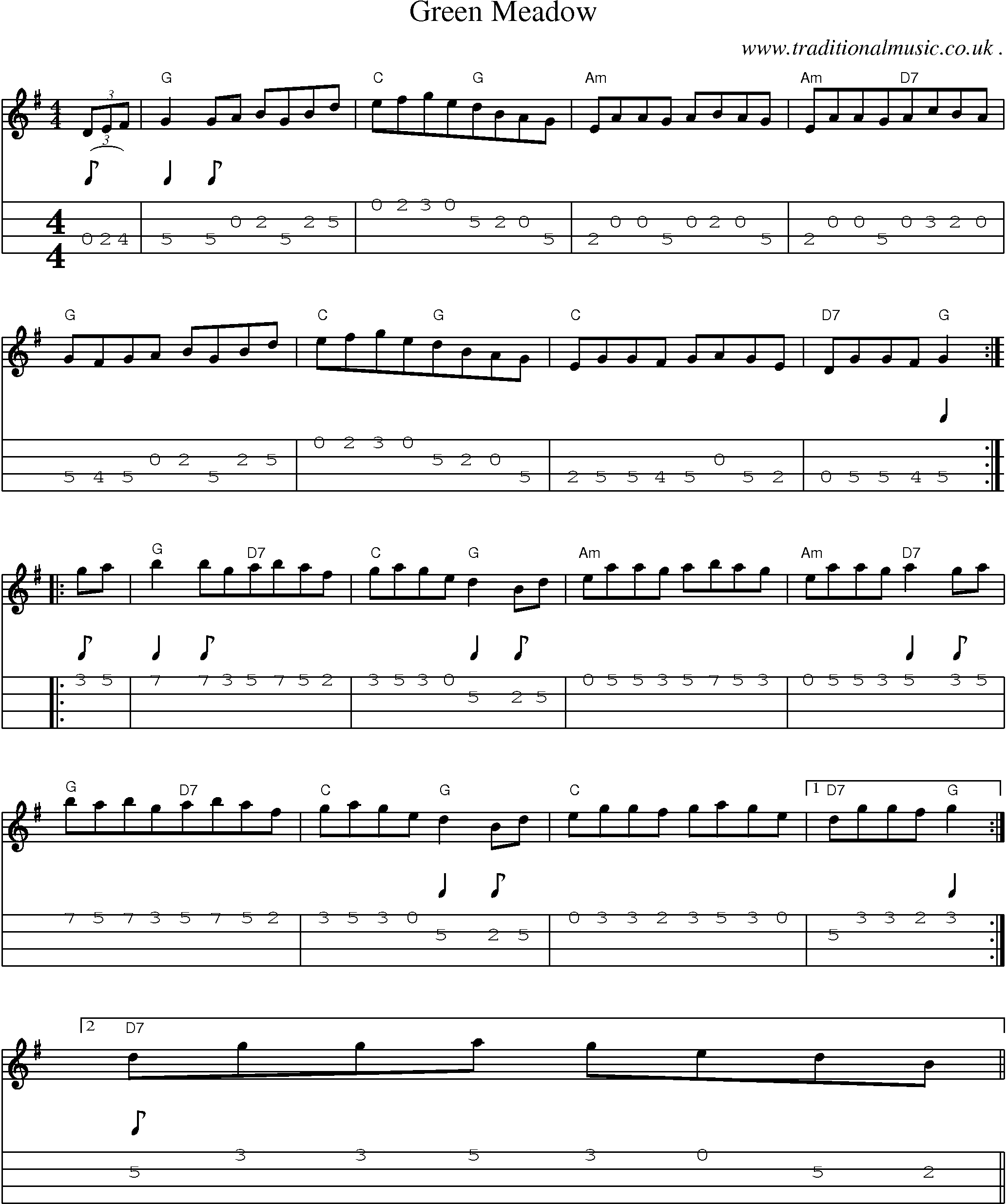 Sheet-Music and Mandolin Tabs for Green Meadow