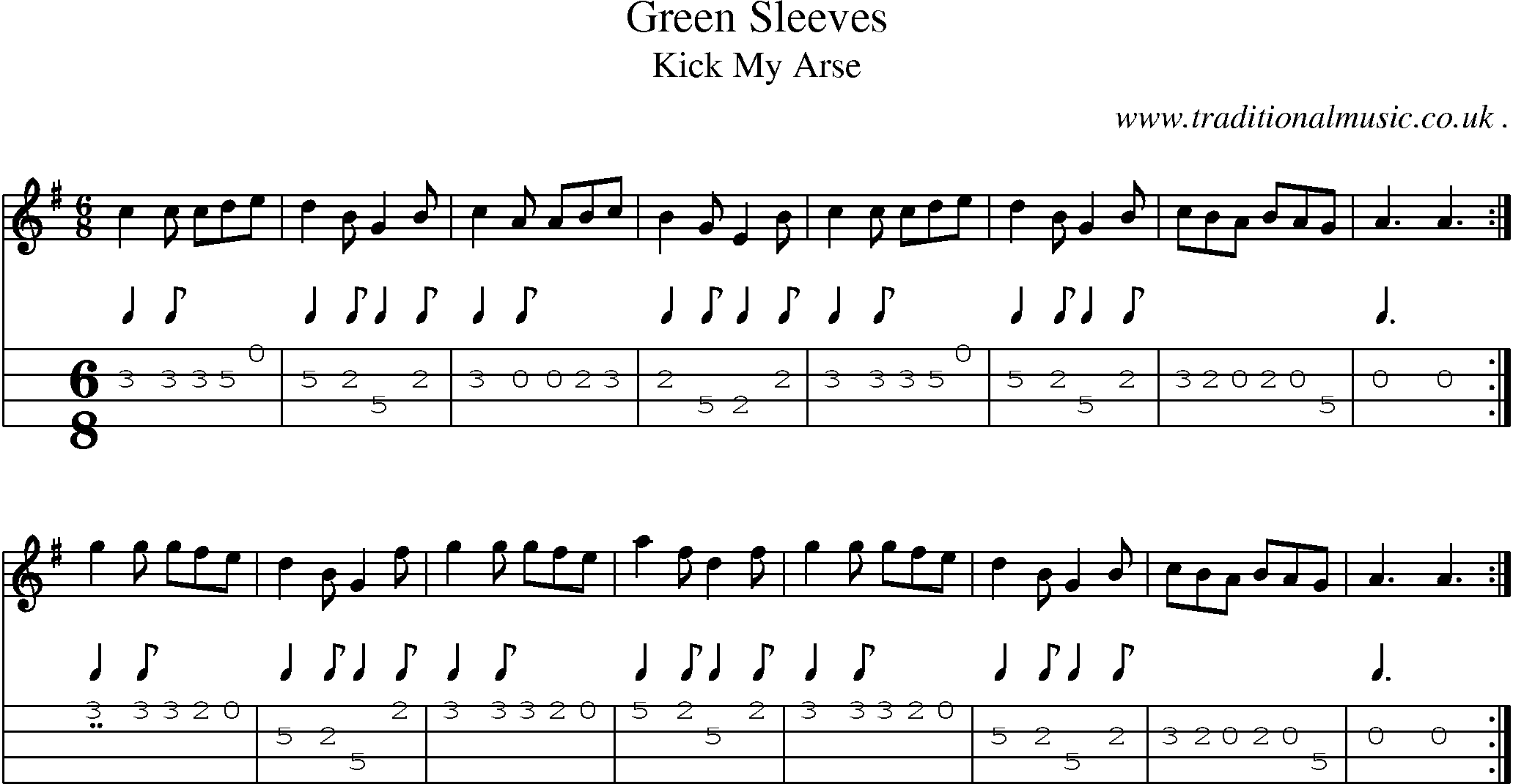 Sheet-Music and Mandolin Tabs for Green Sleeves