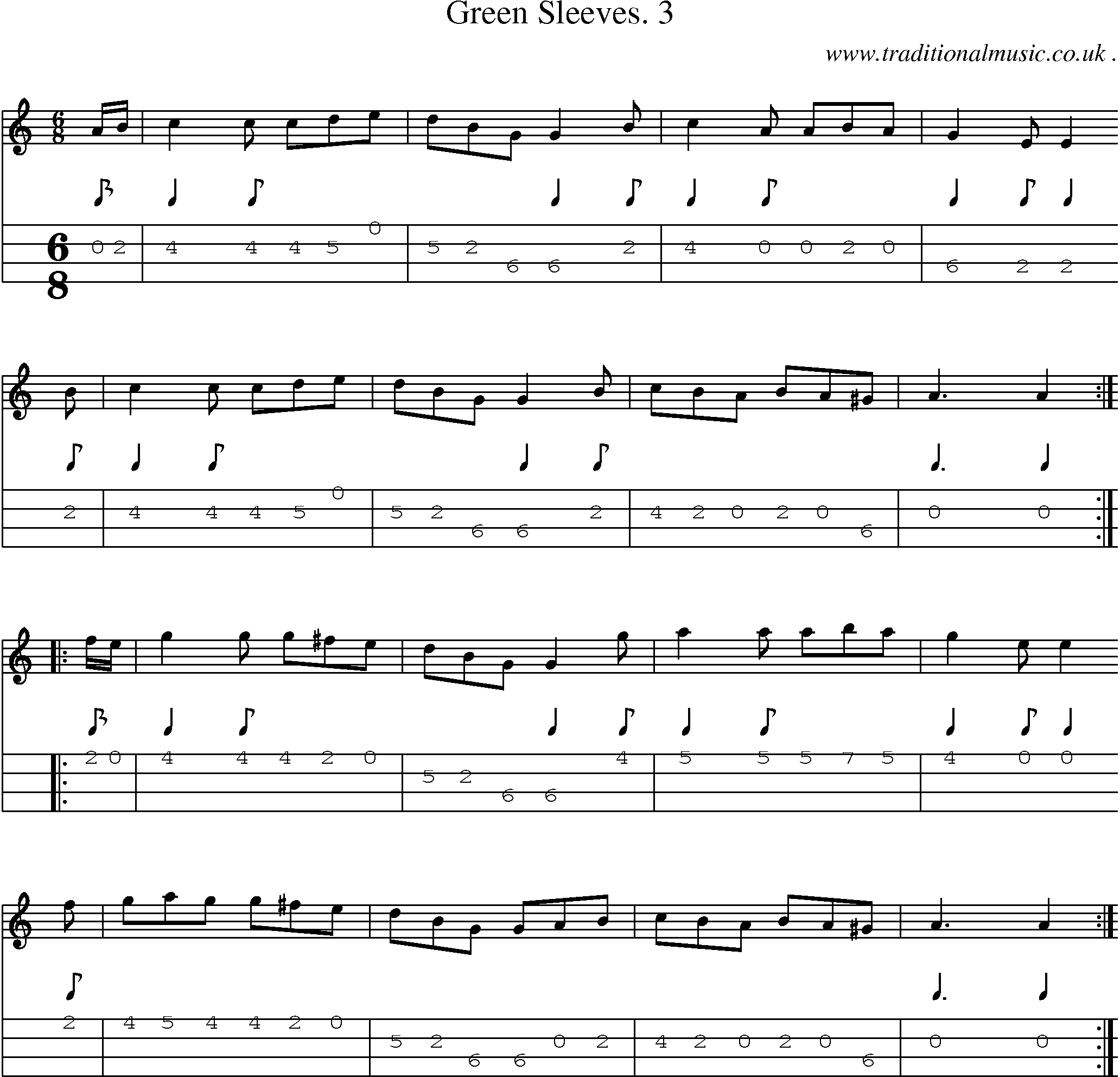 Sheet-Music and Mandolin Tabs for Green Sleeves 3