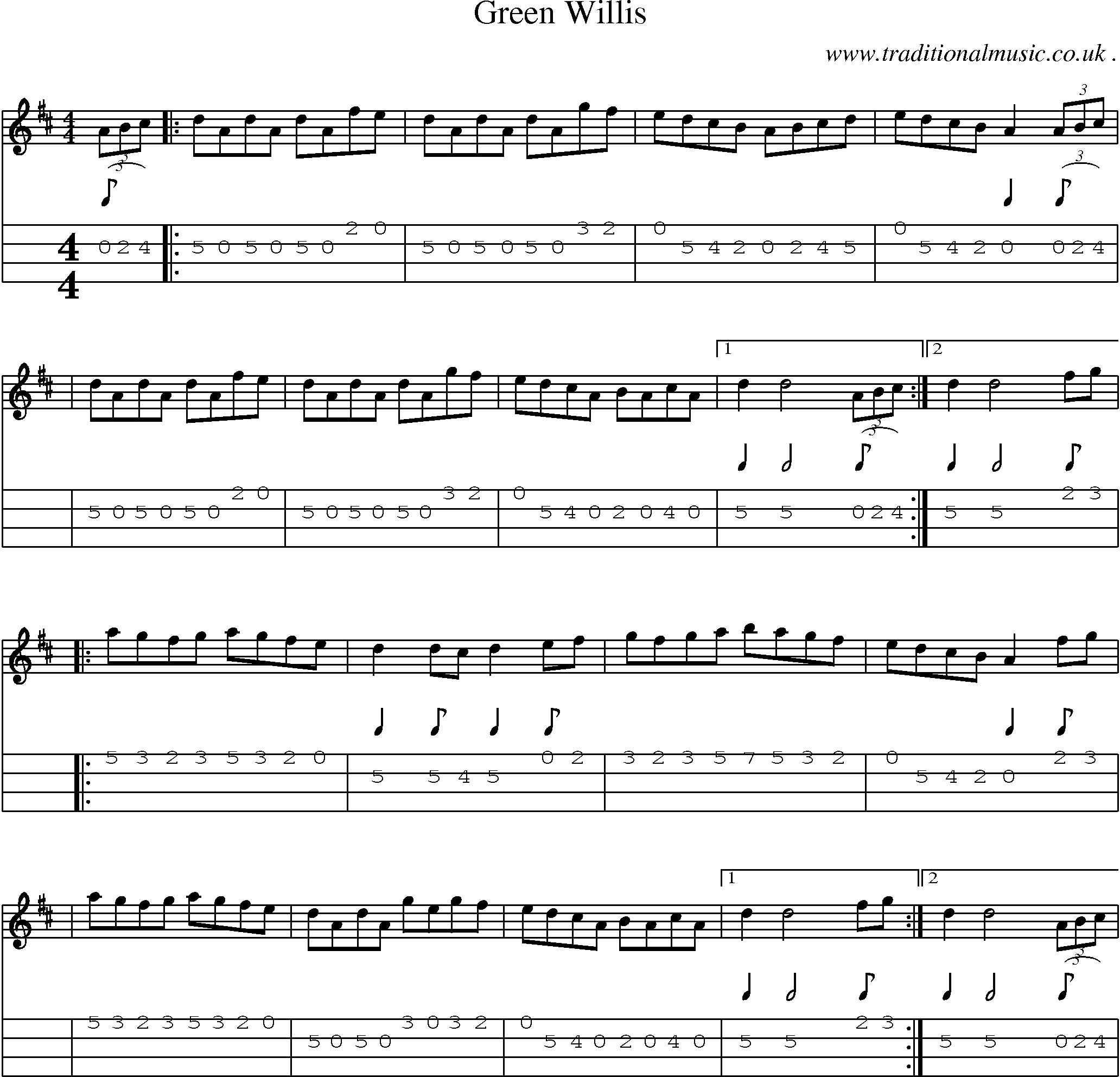 Sheet-Music and Mandolin Tabs for Green Willis