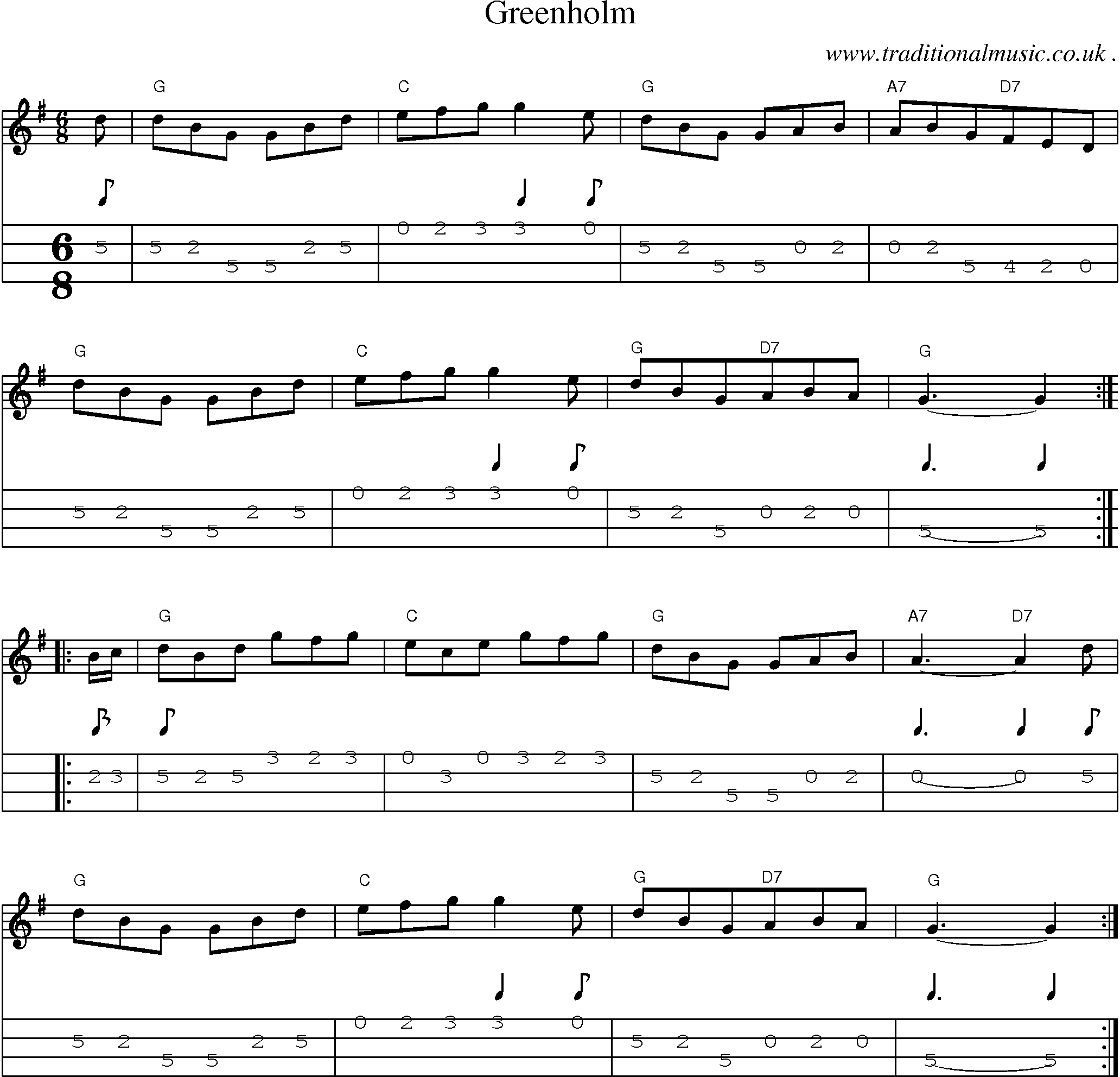 Sheet-Music and Mandolin Tabs for Greenholm
