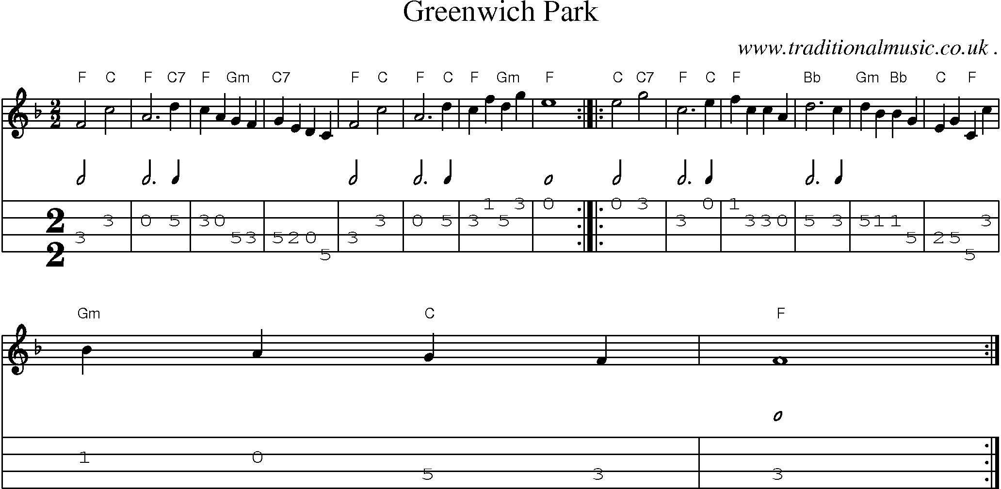 Sheet-Music and Mandolin Tabs for Greenwich Park