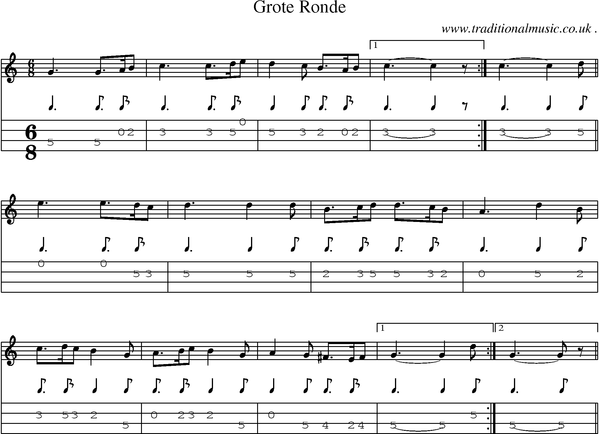 Sheet-Music and Mandolin Tabs for Grote Ronde