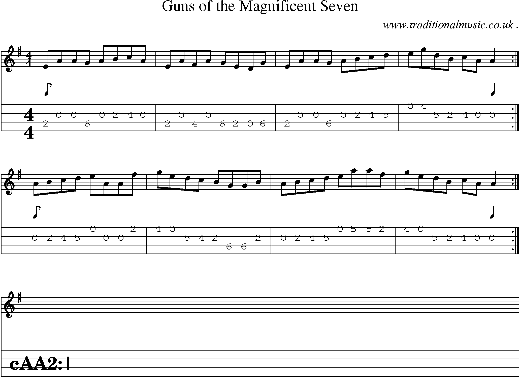 Sheet-Music and Mandolin Tabs for Guns Of The Magnificent Seven