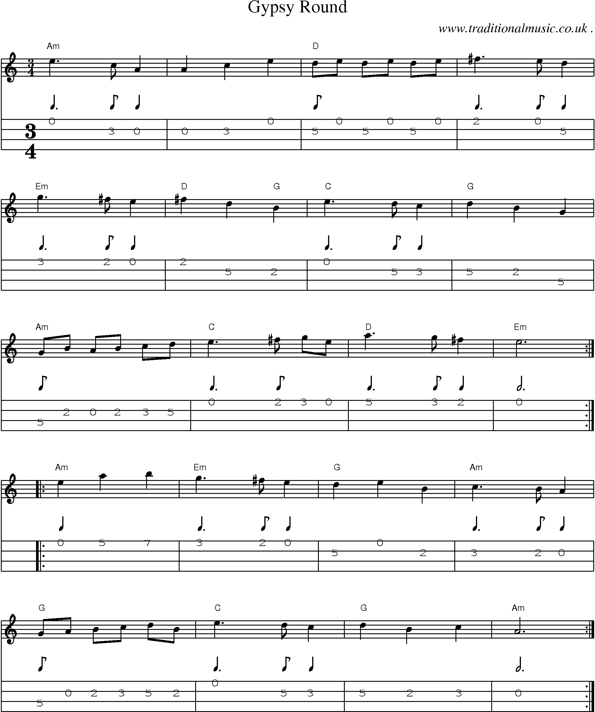 Sheet-Music and Mandolin Tabs for Gypsy Round