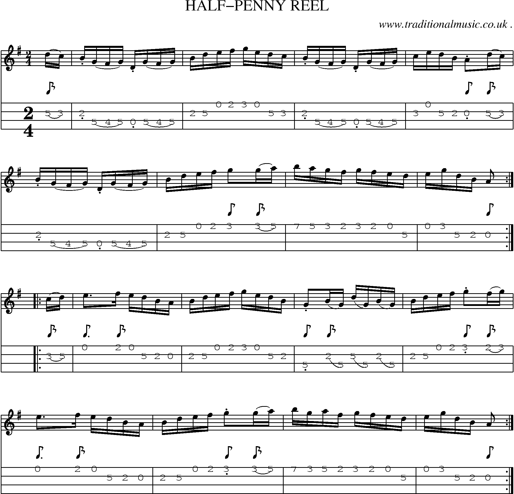 Sheet-Music and Mandolin Tabs for Half-penny Reel
