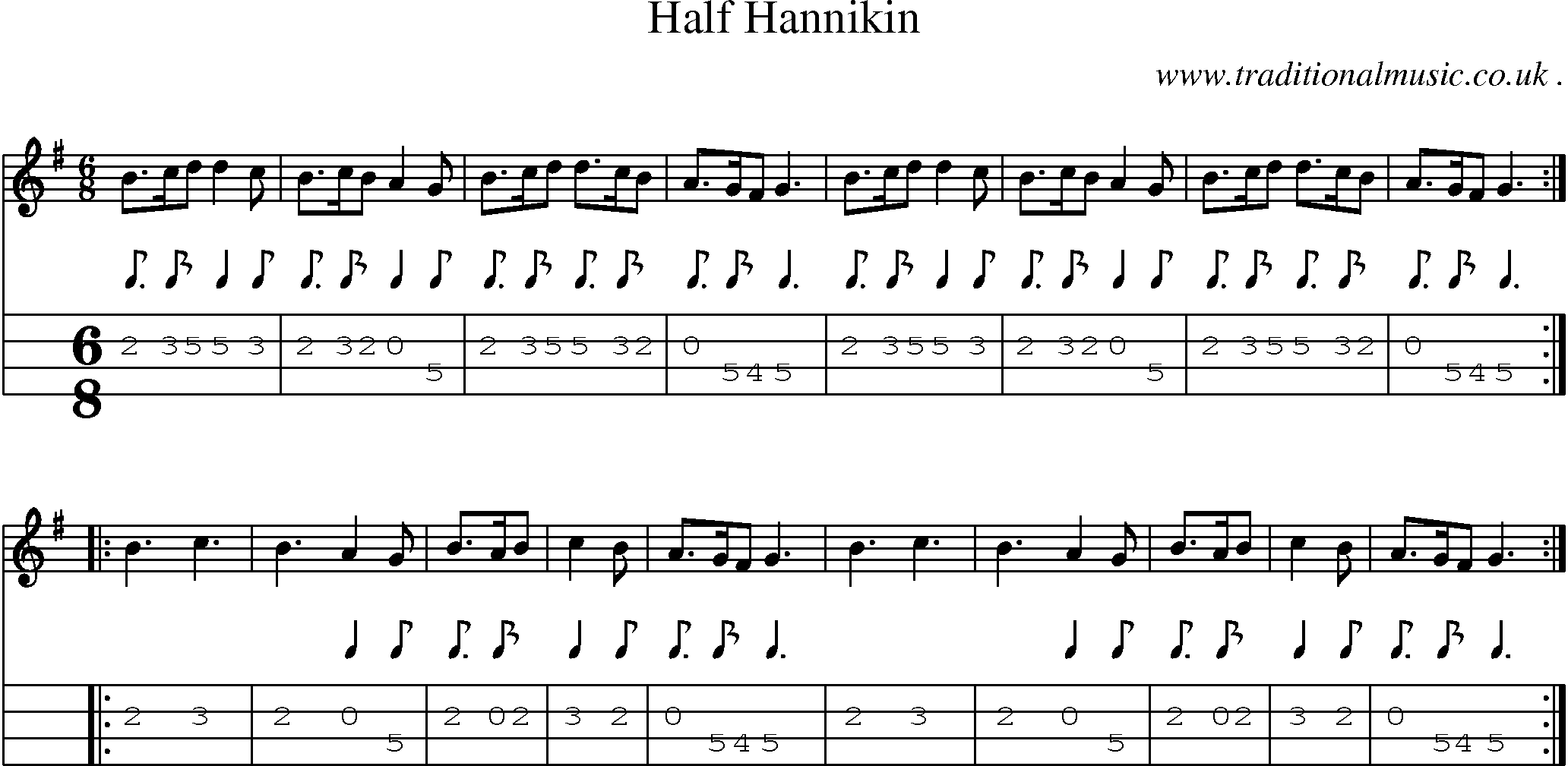 Sheet-Music and Mandolin Tabs for Half Hannikin