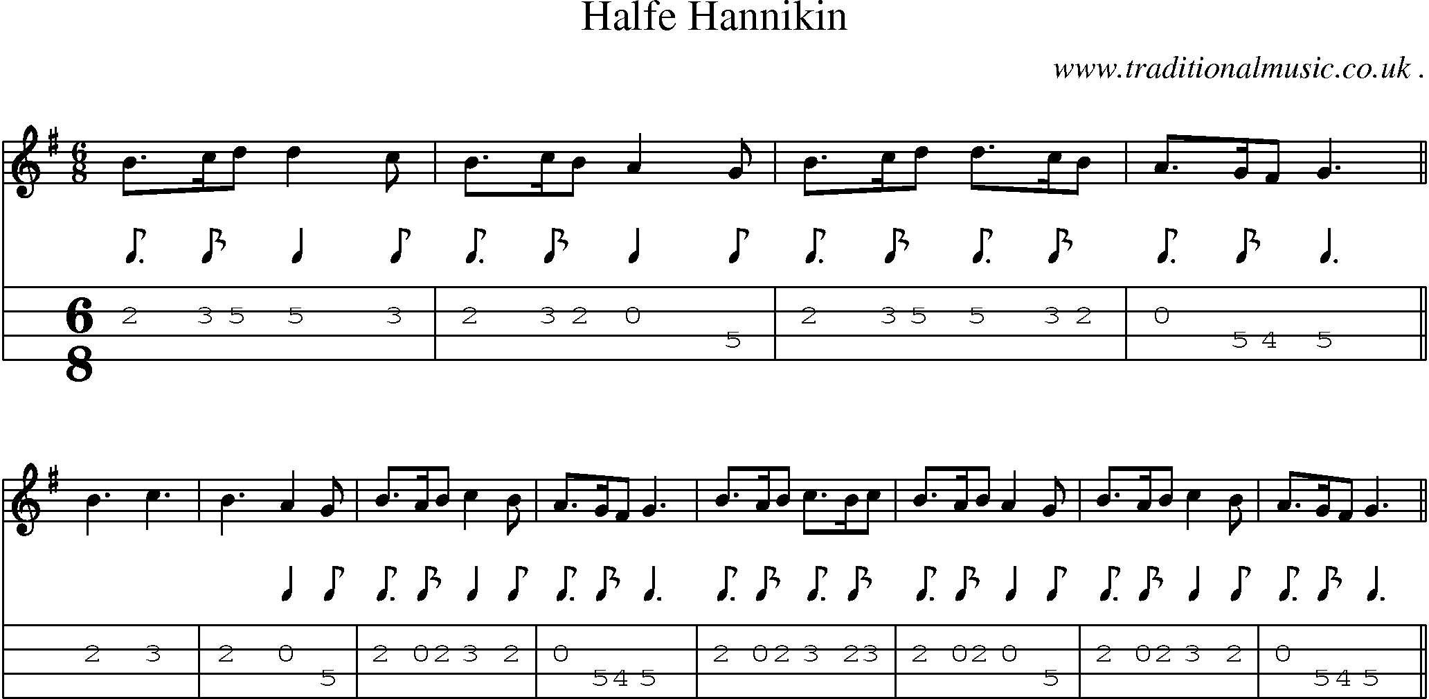 Sheet-Music and Mandolin Tabs for Halfe Hannikin