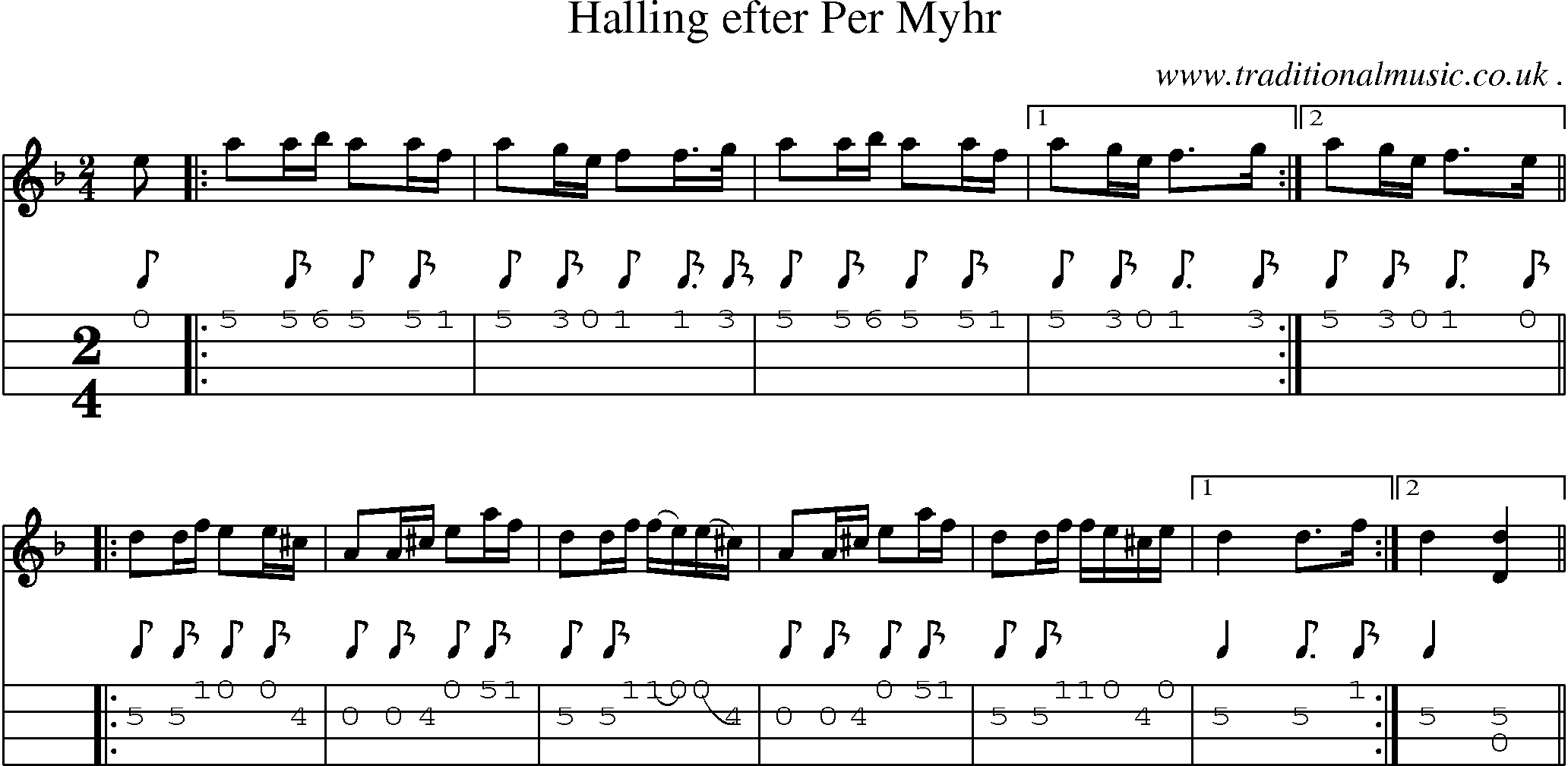 Sheet-Music and Mandolin Tabs for Halling Efter Per Myhr