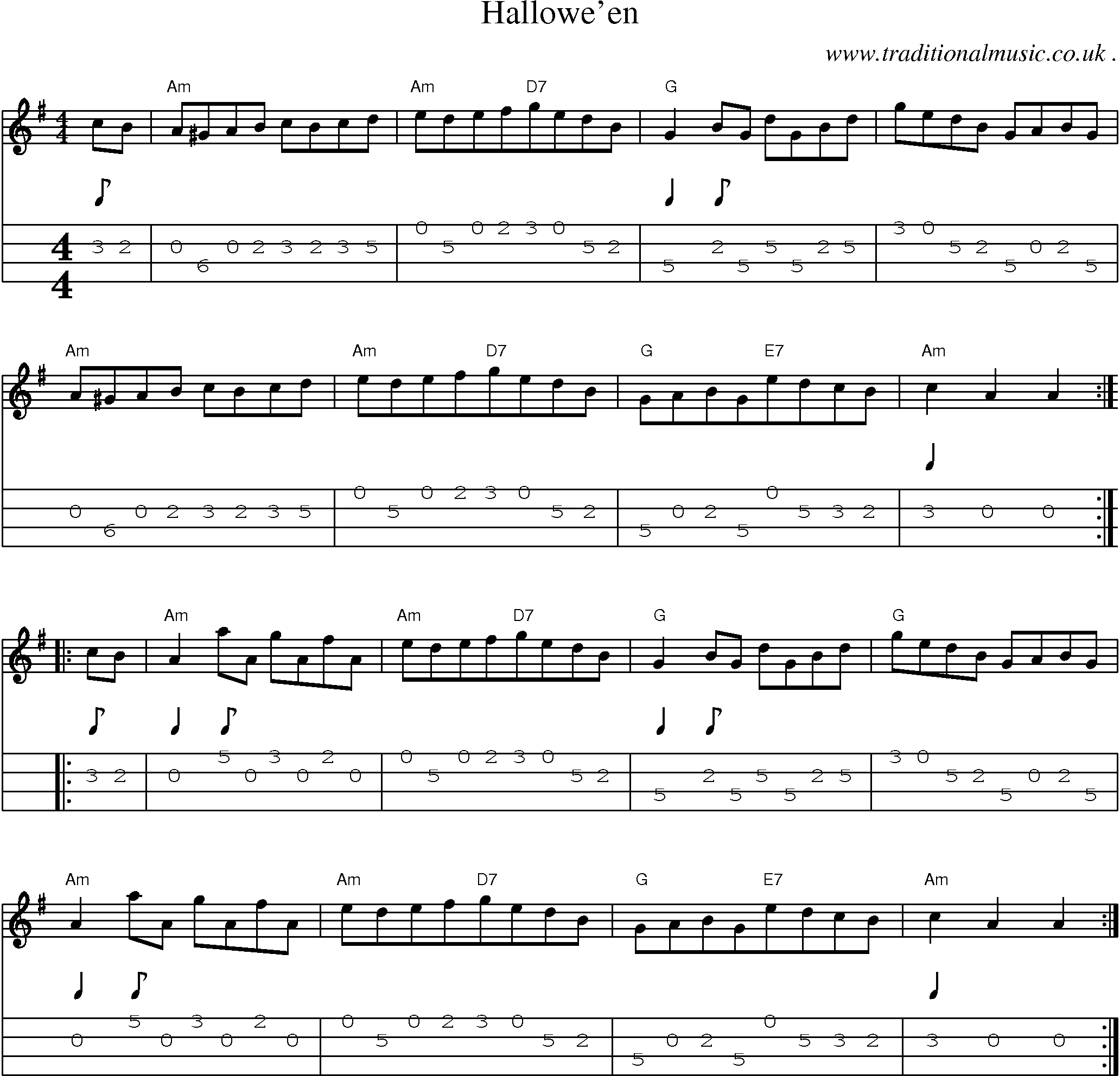 Sheet-Music and Mandolin Tabs for Halloween