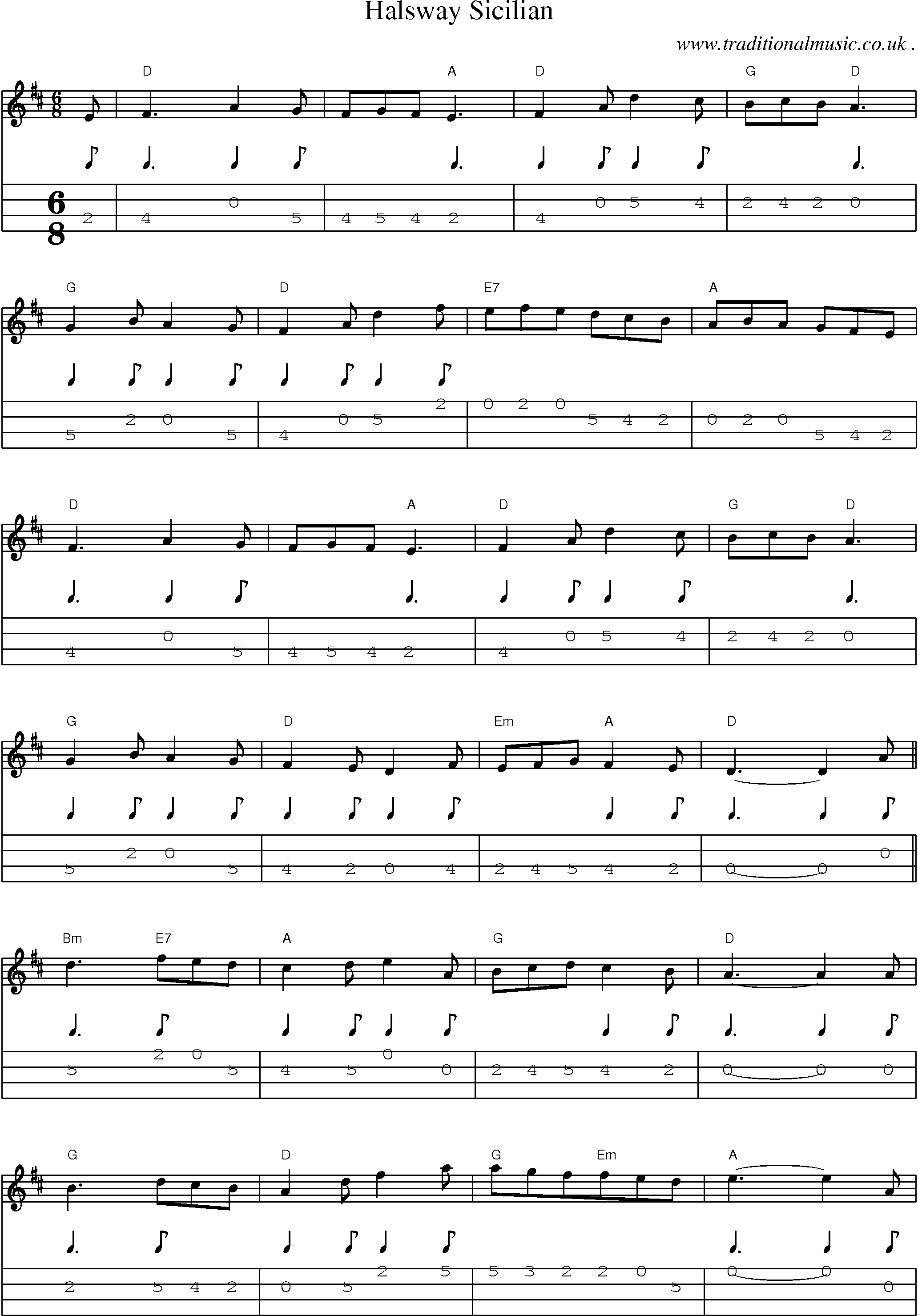 Sheet-Music and Mandolin Tabs for Halsway Sicilian