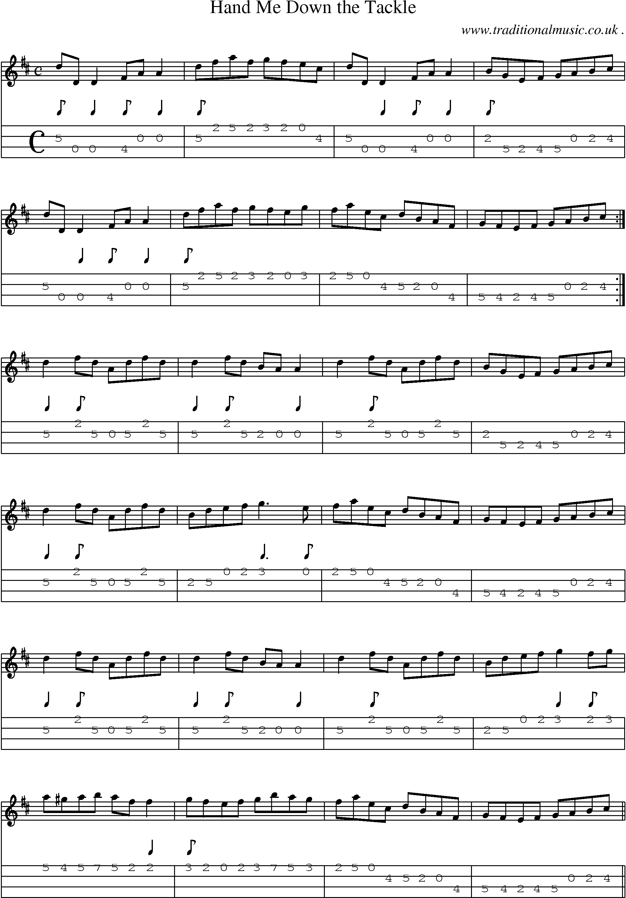 Sheet-Music and Mandolin Tabs for Hand Me Down The Tackle
