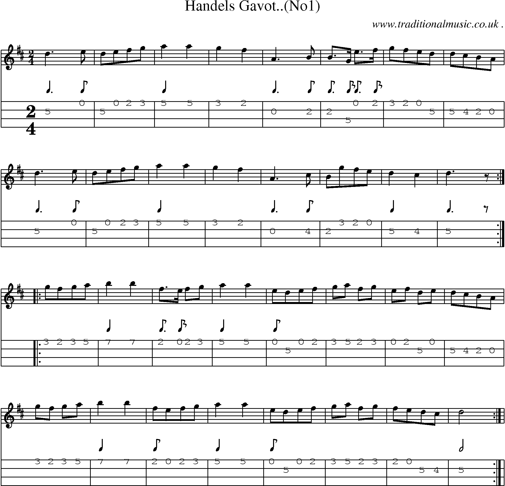 Sheet-Music and Mandolin Tabs for Handels Gavot(no1)
