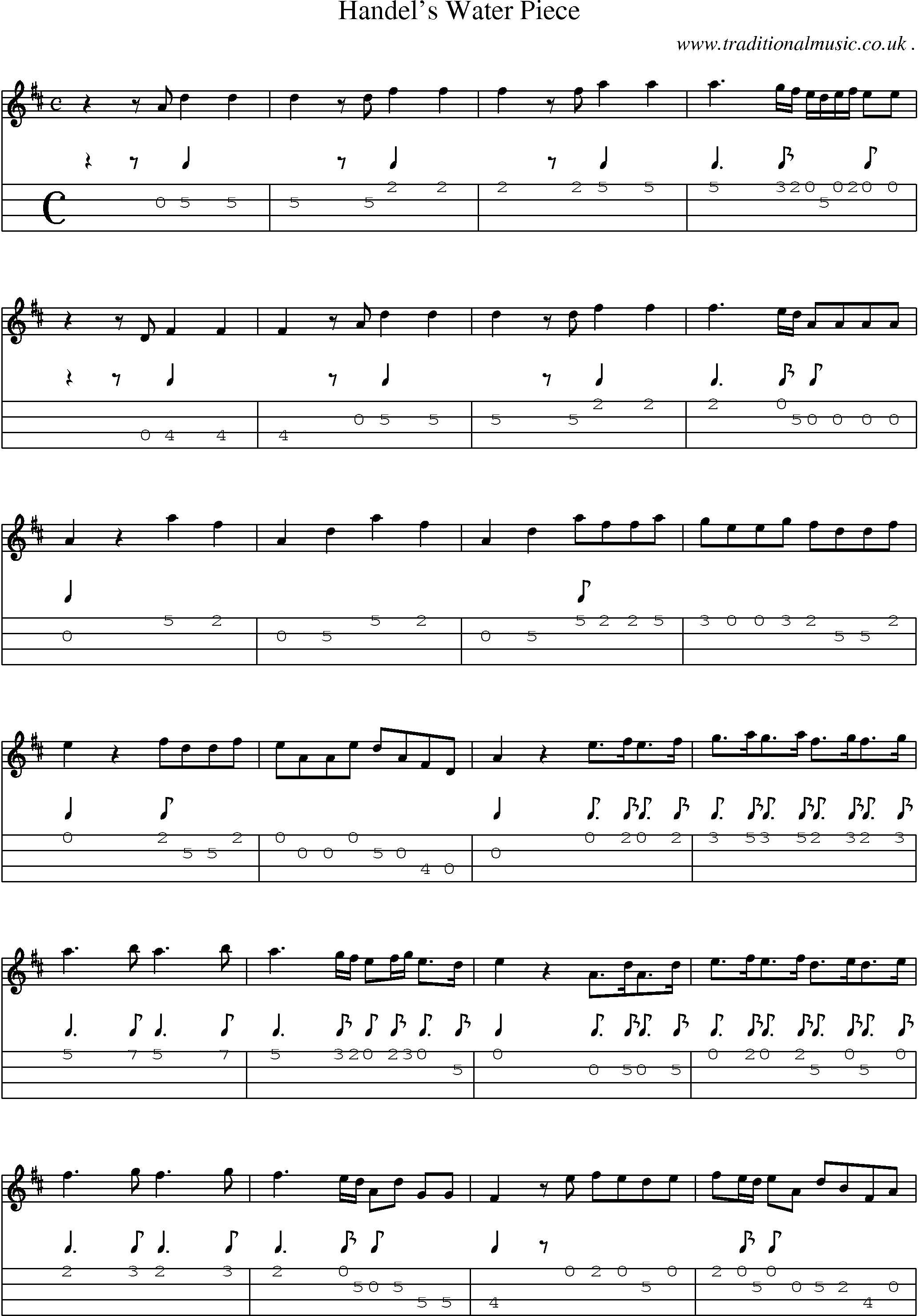 Sheet-Music and Mandolin Tabs for Handels Water Piece