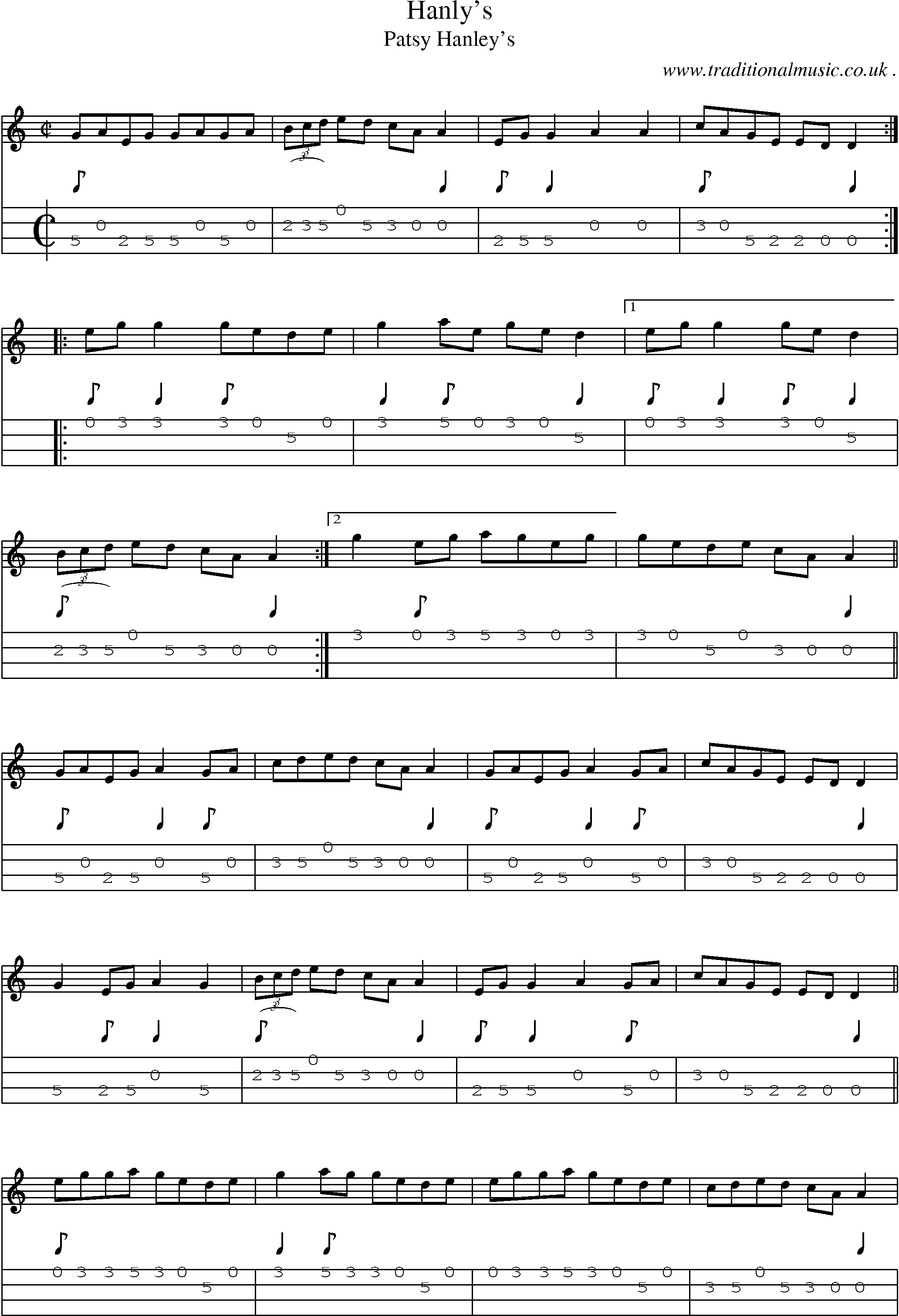 Sheet-Music and Mandolin Tabs for Hanlys