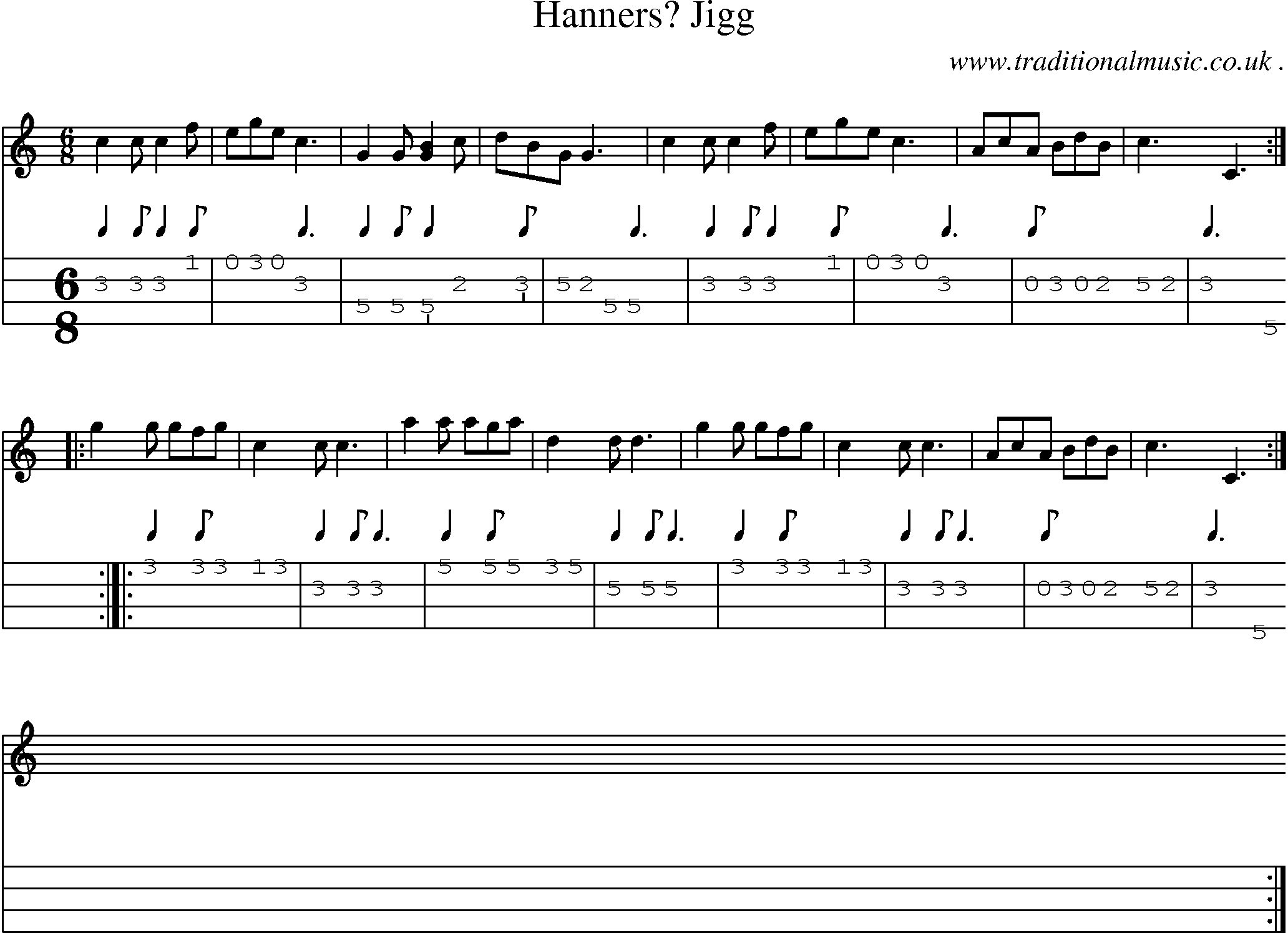 Sheet-Music and Mandolin Tabs for Hanners Jigg
