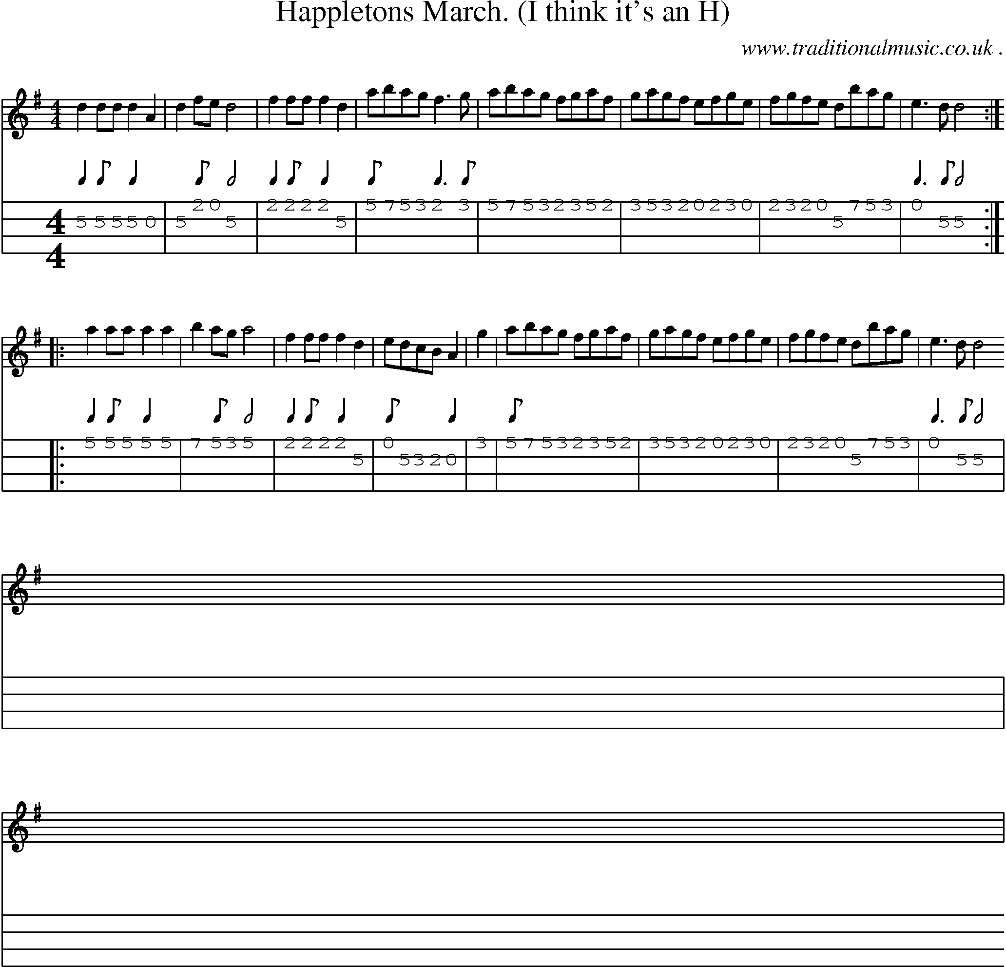 Sheet-Music and Mandolin Tabs for Happletons March (i Think Its An H)