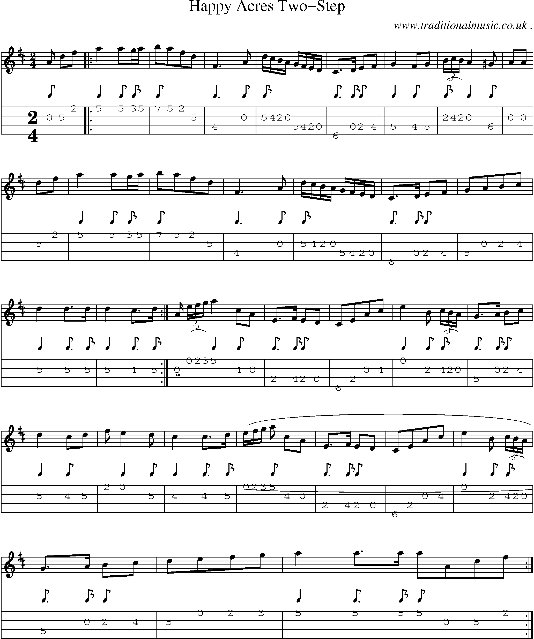 Sheet-Music and Mandolin Tabs for Happy Acres Two-step