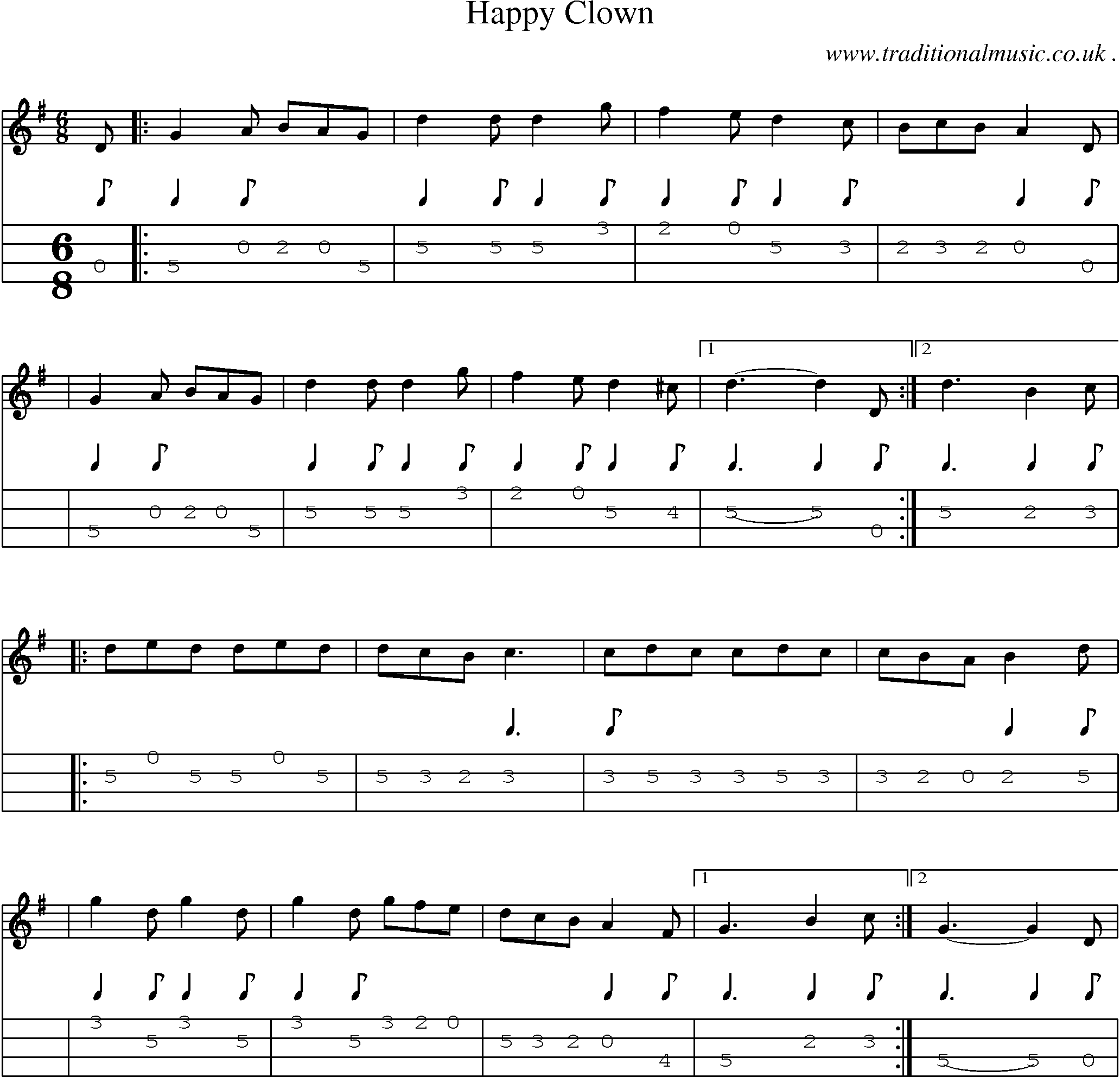 Sheet-Music and Mandolin Tabs for Happy Clown