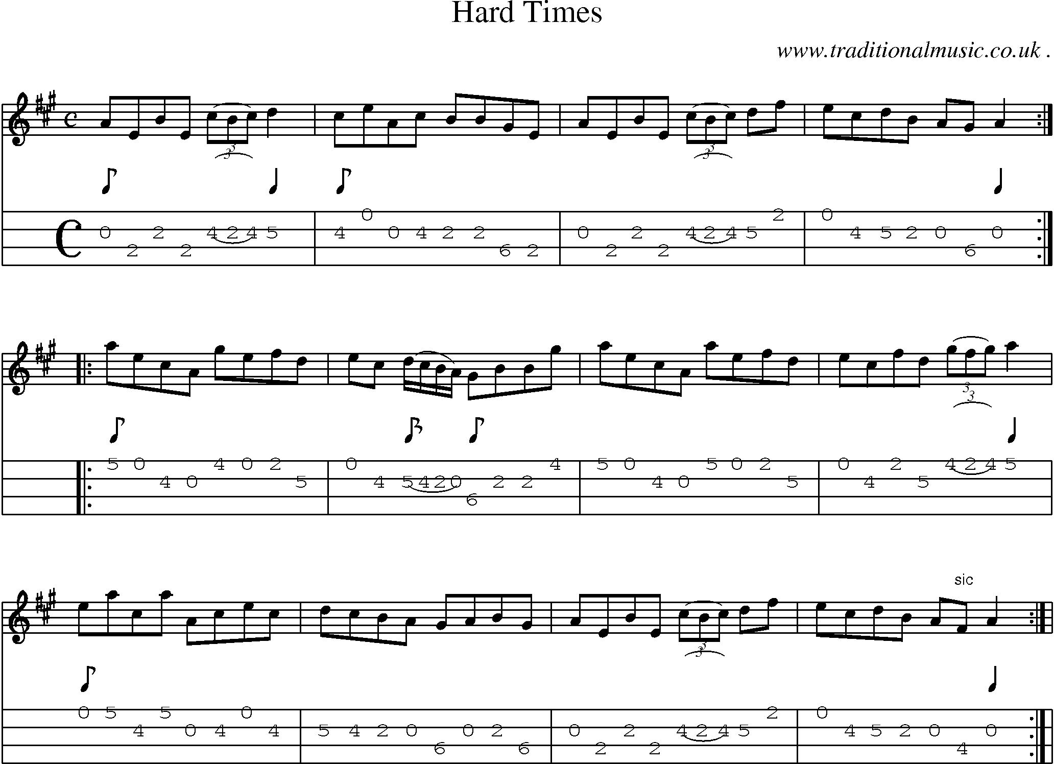 Sheet-Music and Mandolin Tabs for Hard Times