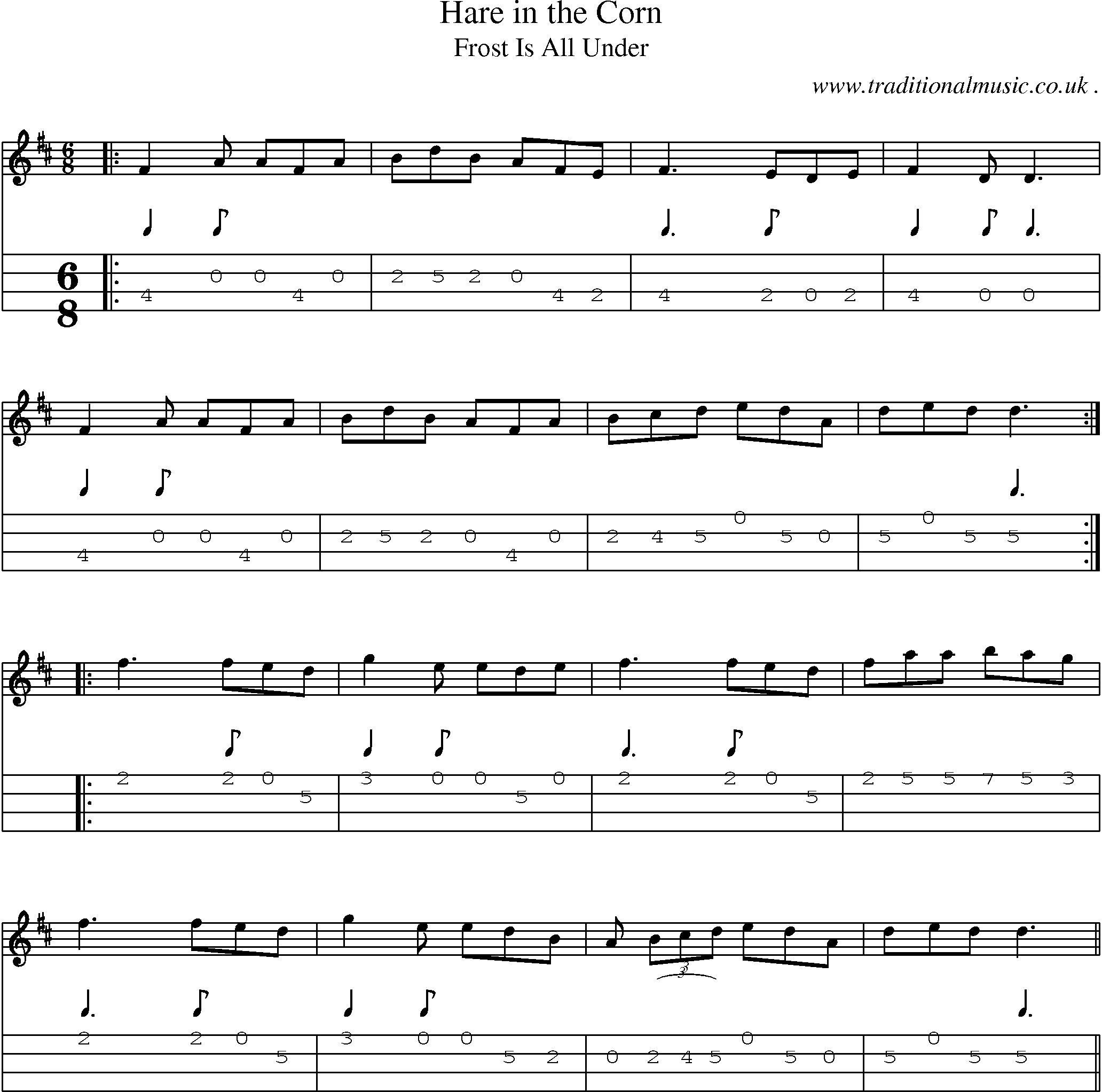 Sheet-Music and Mandolin Tabs for Hare In The Corn