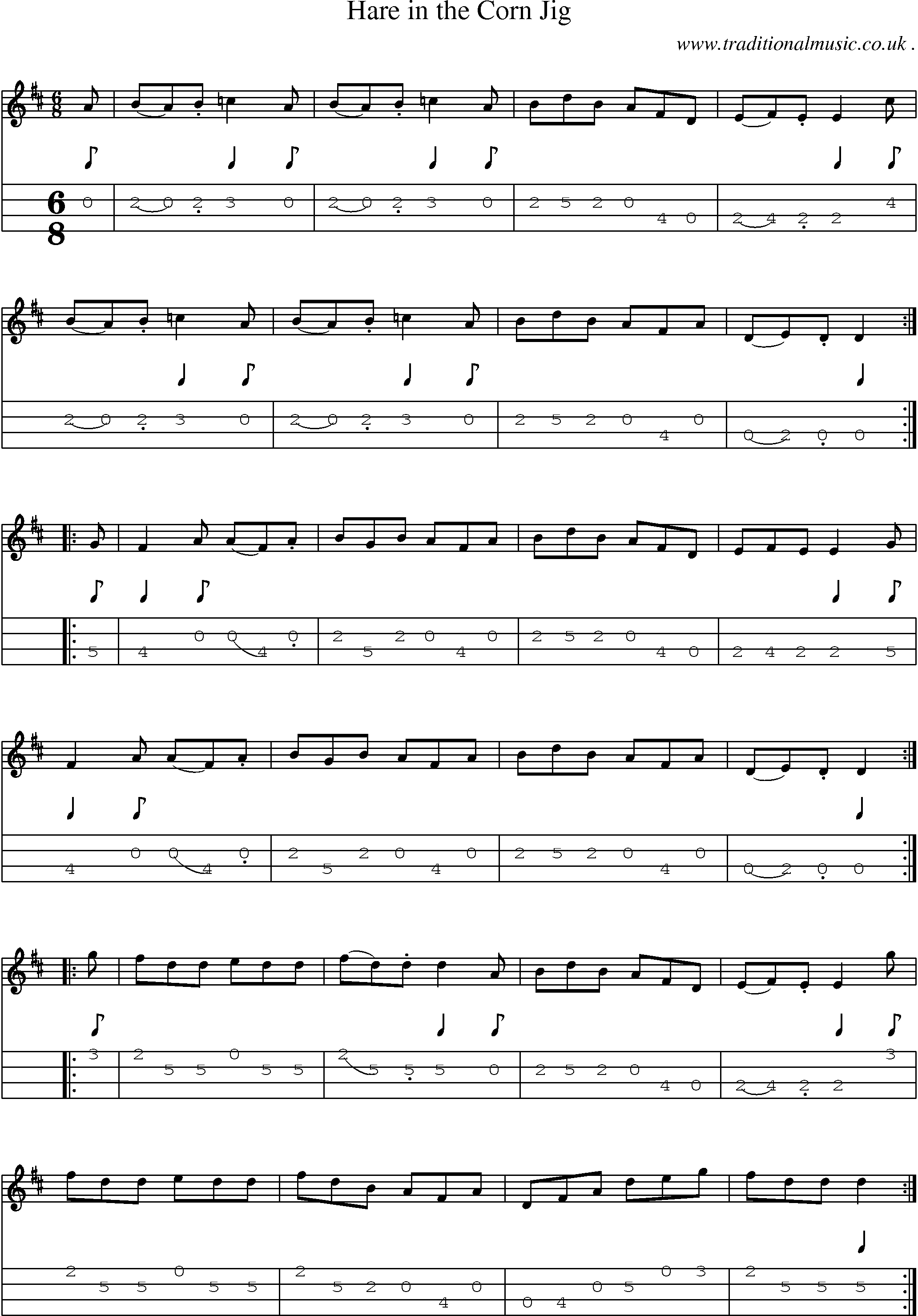 Sheet-Music and Mandolin Tabs for Hare In The Corn Jig