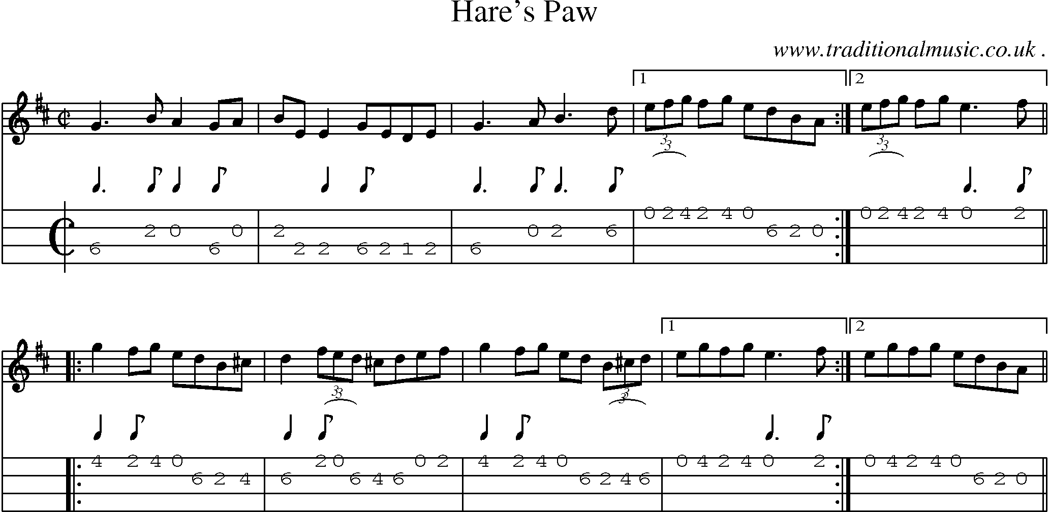 Sheet-Music and Mandolin Tabs for Hares Paw