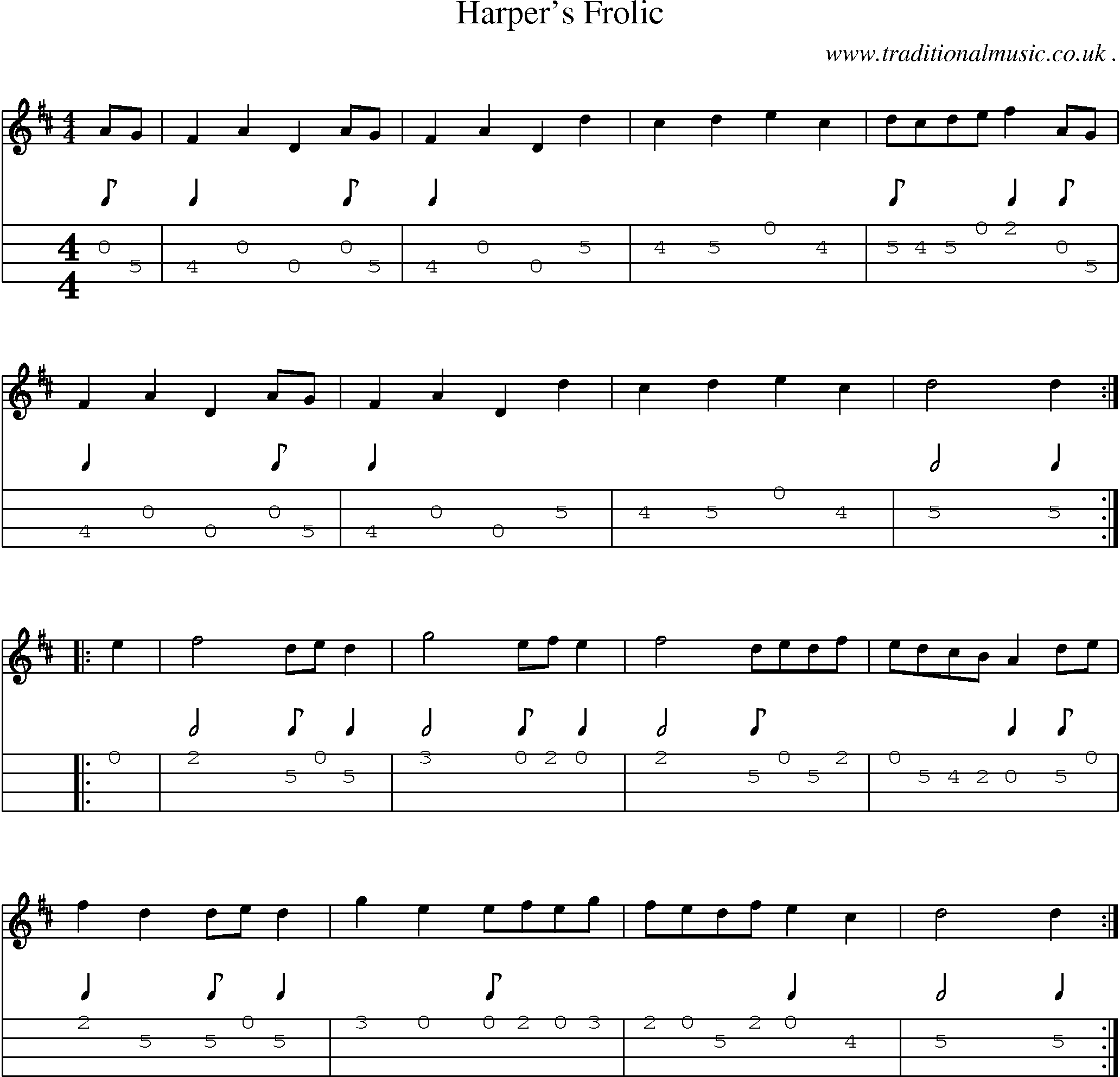 Sheet-Music and Mandolin Tabs for Harpers Frolic