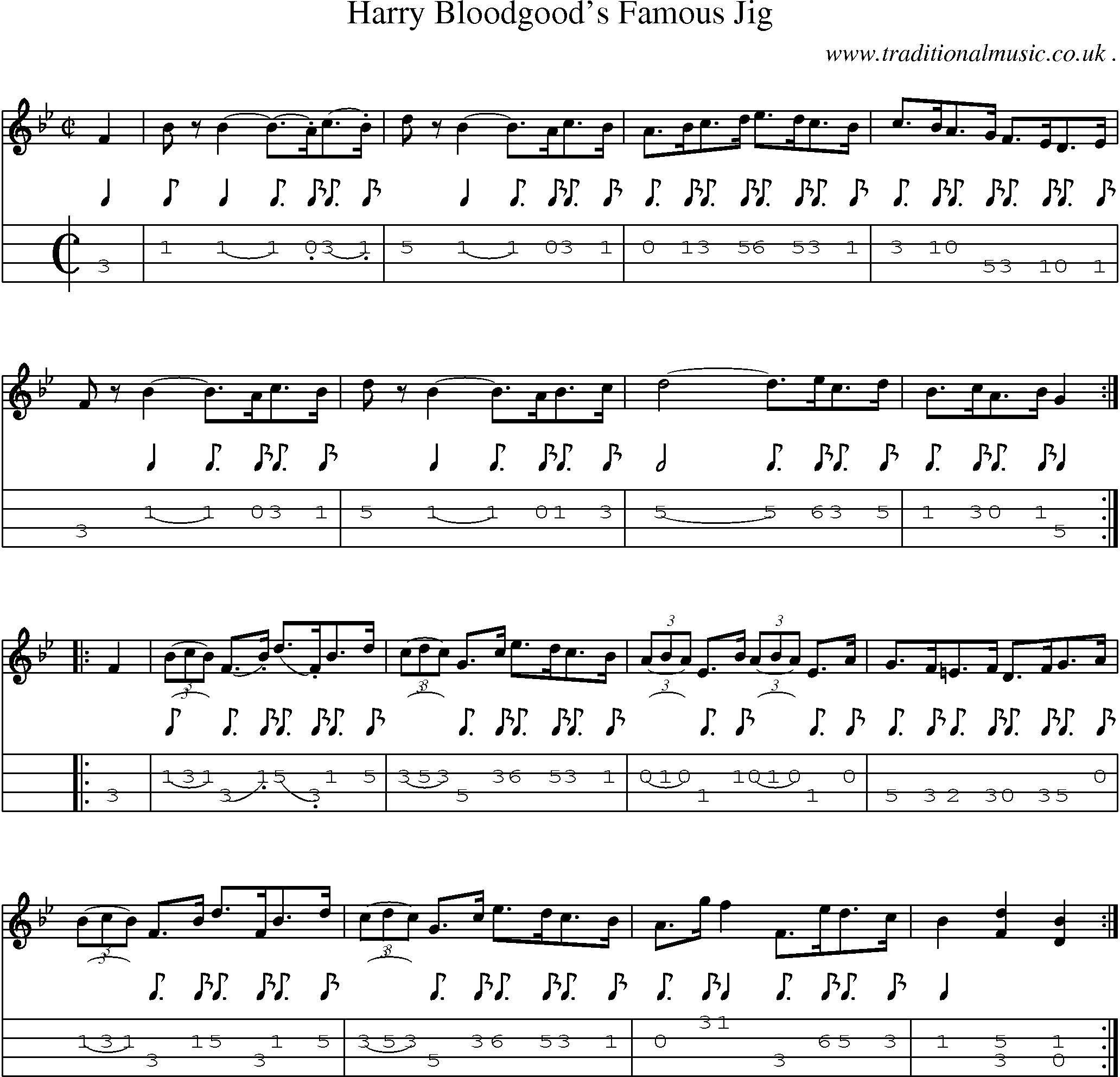 Sheet-Music and Mandolin Tabs for Harry Bloodgoods Famous Jig