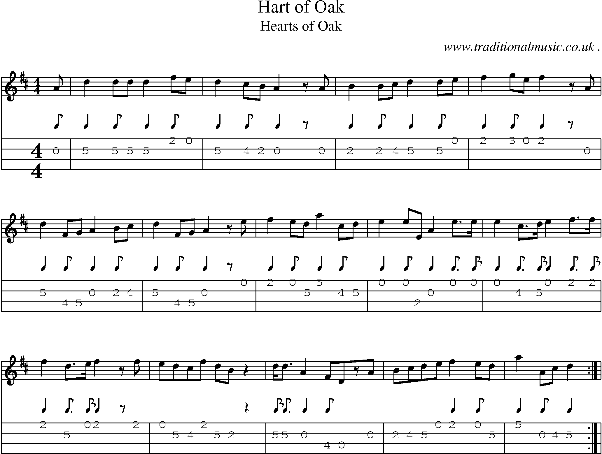 Sheet-Music and Mandolin Tabs for Hart Of Oak