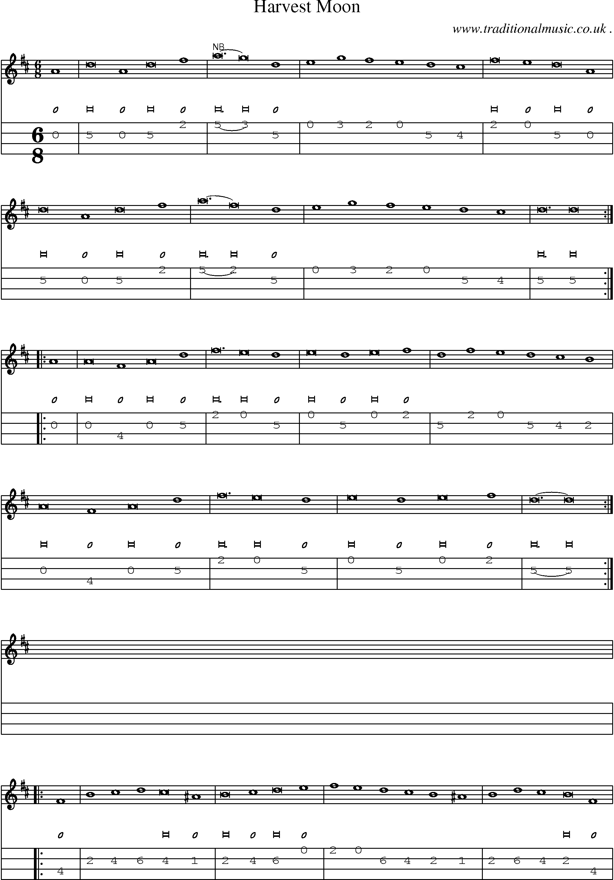 Sheet-Music and Mandolin Tabs for Harvest Moon