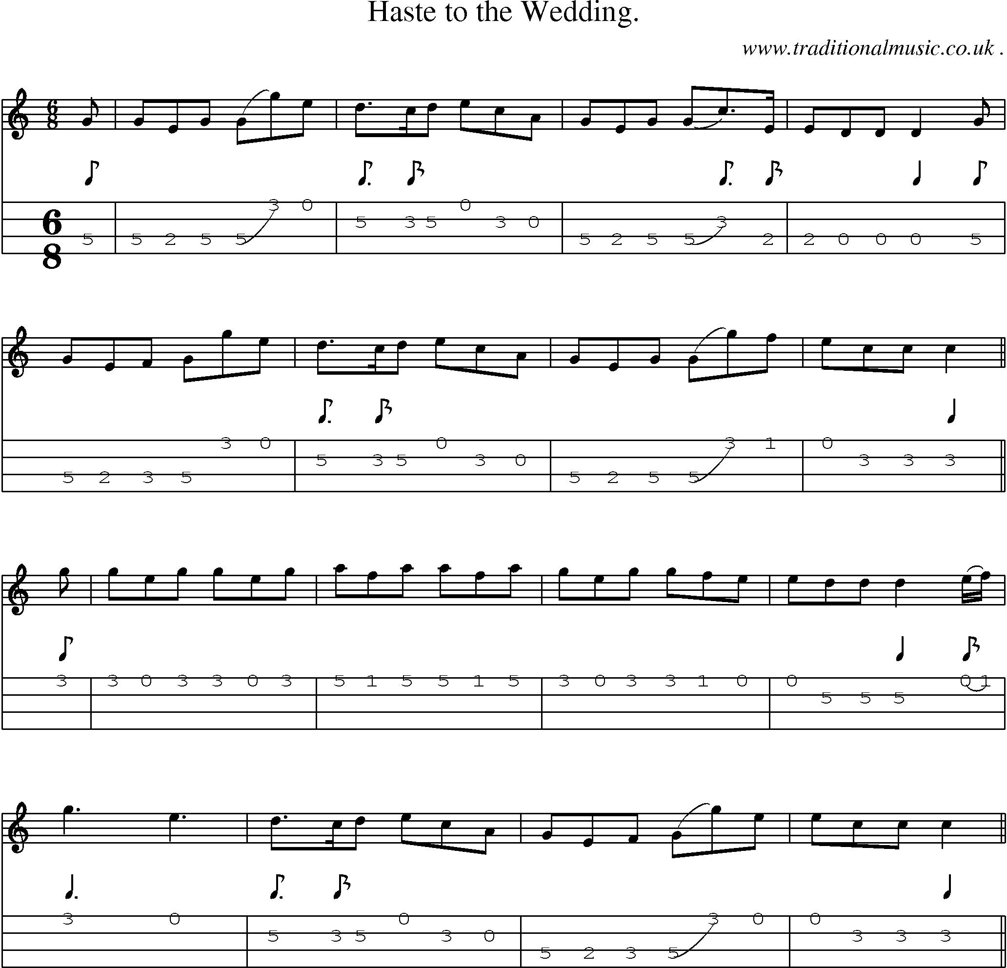 Sheet-Music and Mandolin Tabs for Haste to the Wedding 