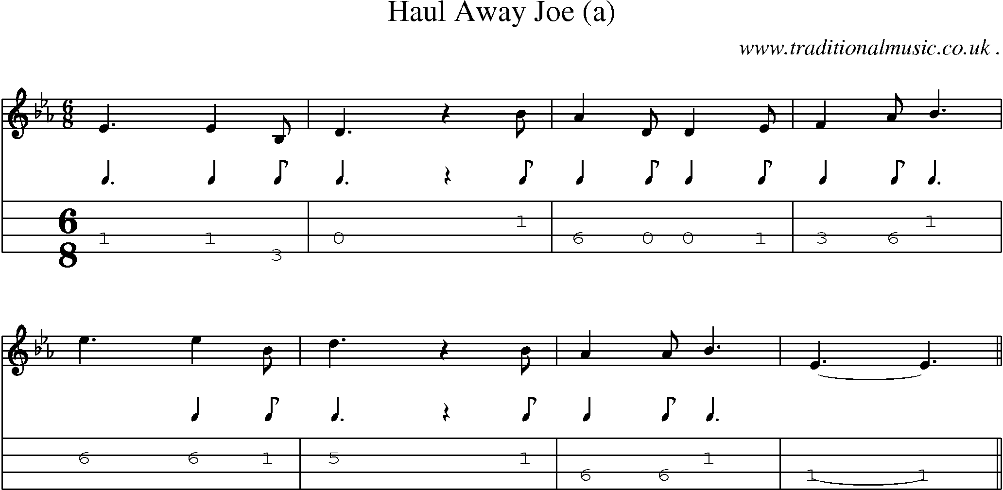 Sheet-Music and Mandolin Tabs for Haul Away Joe (a)