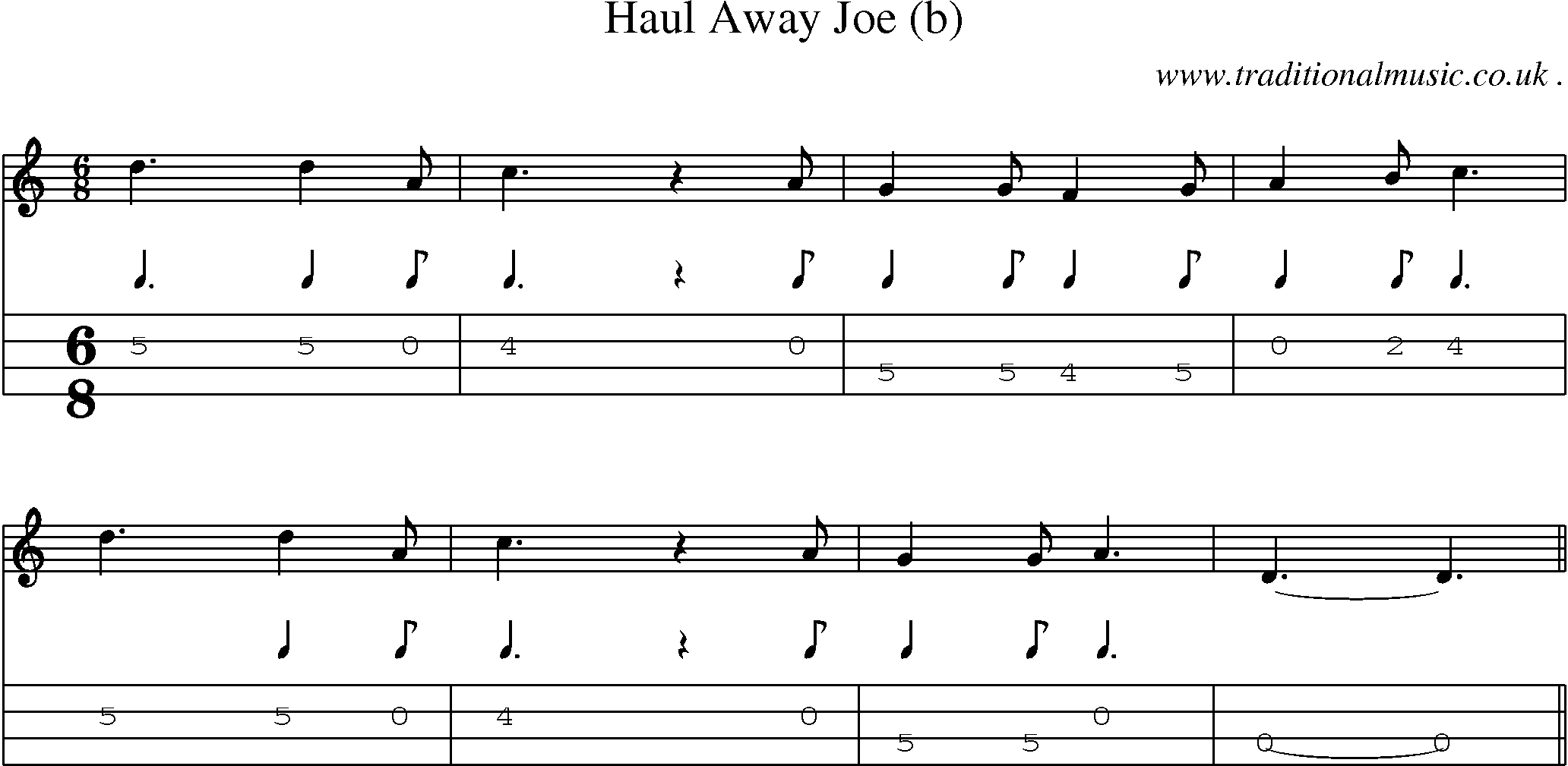 Sheet-Music and Mandolin Tabs for Haul Away Joe (b)
