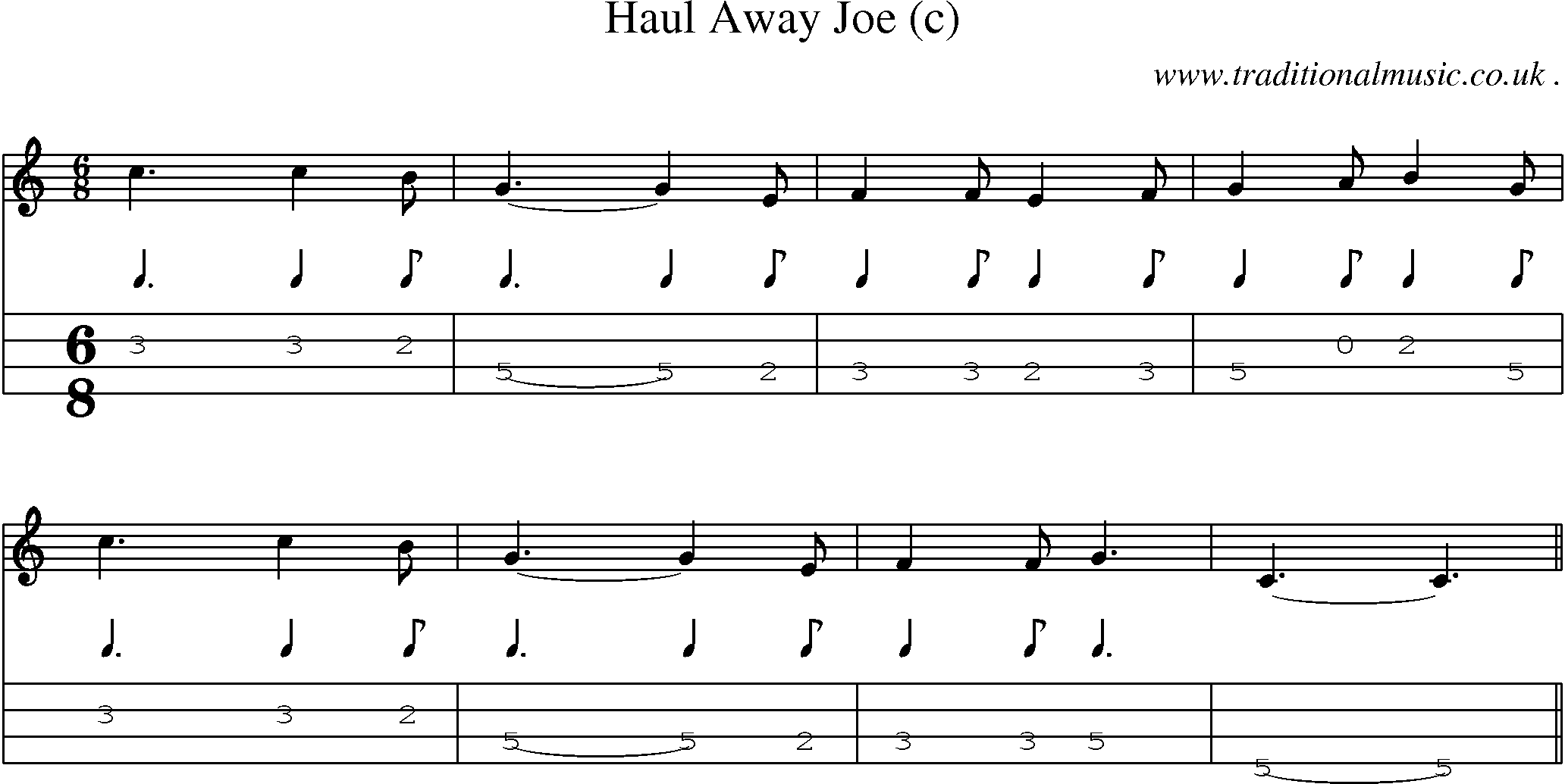 Sheet-Music and Mandolin Tabs for Haul Away Joe (c)