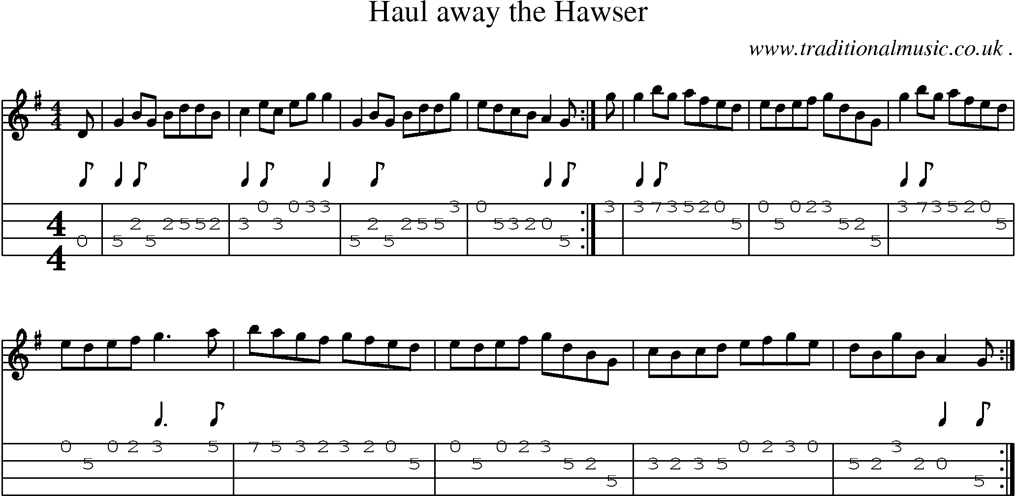 Sheet-Music and Mandolin Tabs for Haul Away The Hawser