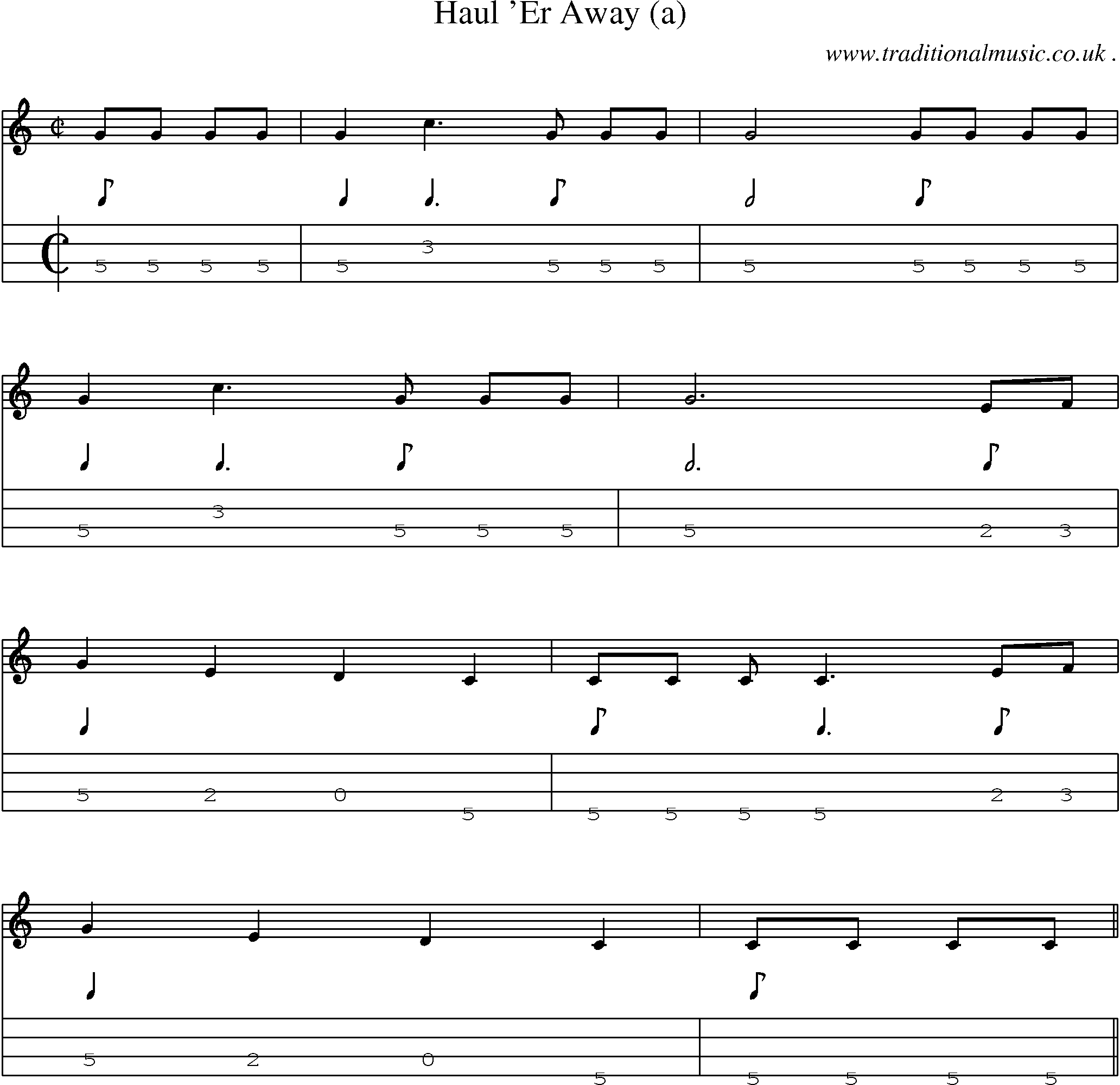 Sheet-Music and Mandolin Tabs for Haul Er Away (a)