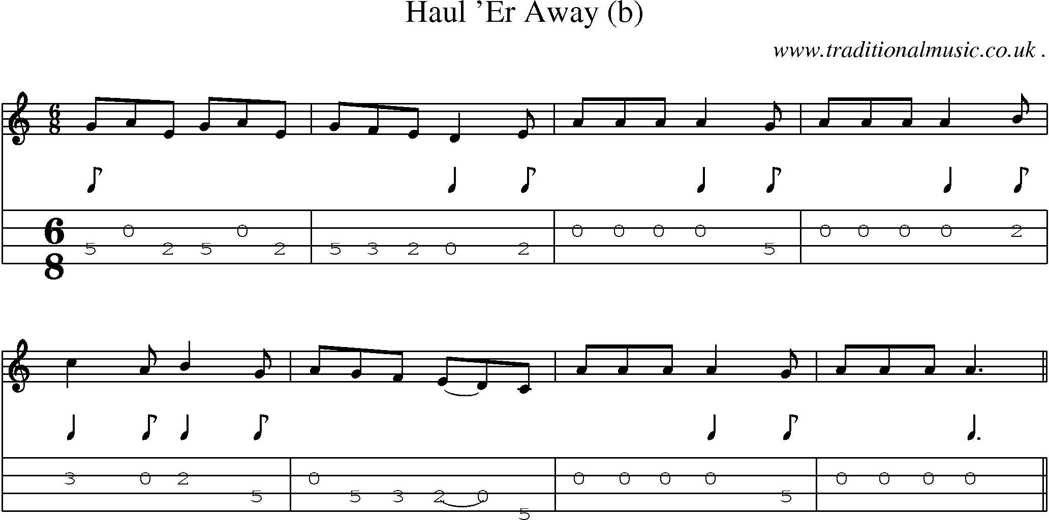 Sheet-Music and Mandolin Tabs for Haul Er Away (b)