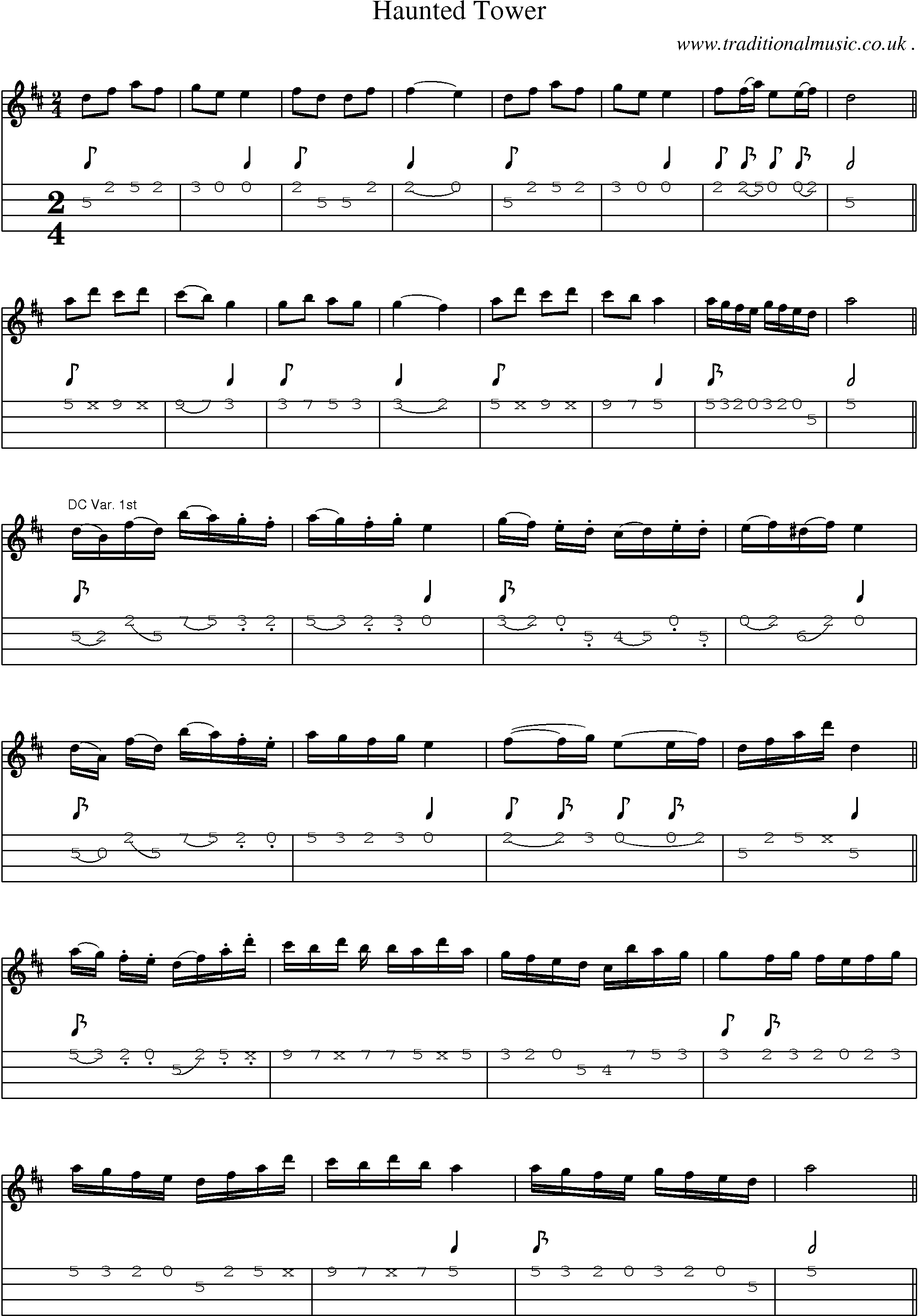 Sheet-Music and Mandolin Tabs for Haunted Tower