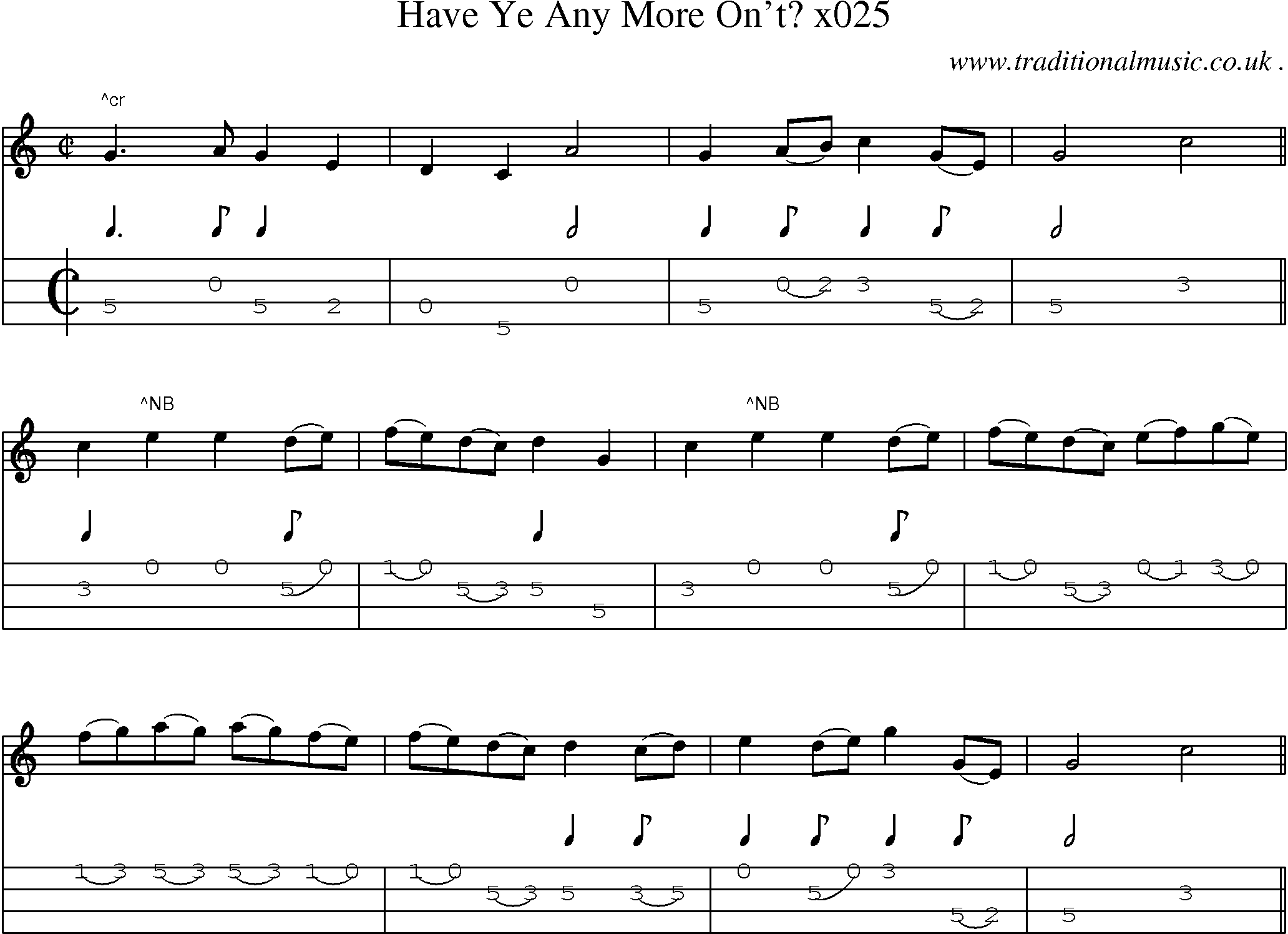 Sheet-Music and Mandolin Tabs for Have Ye Any More Ont X025