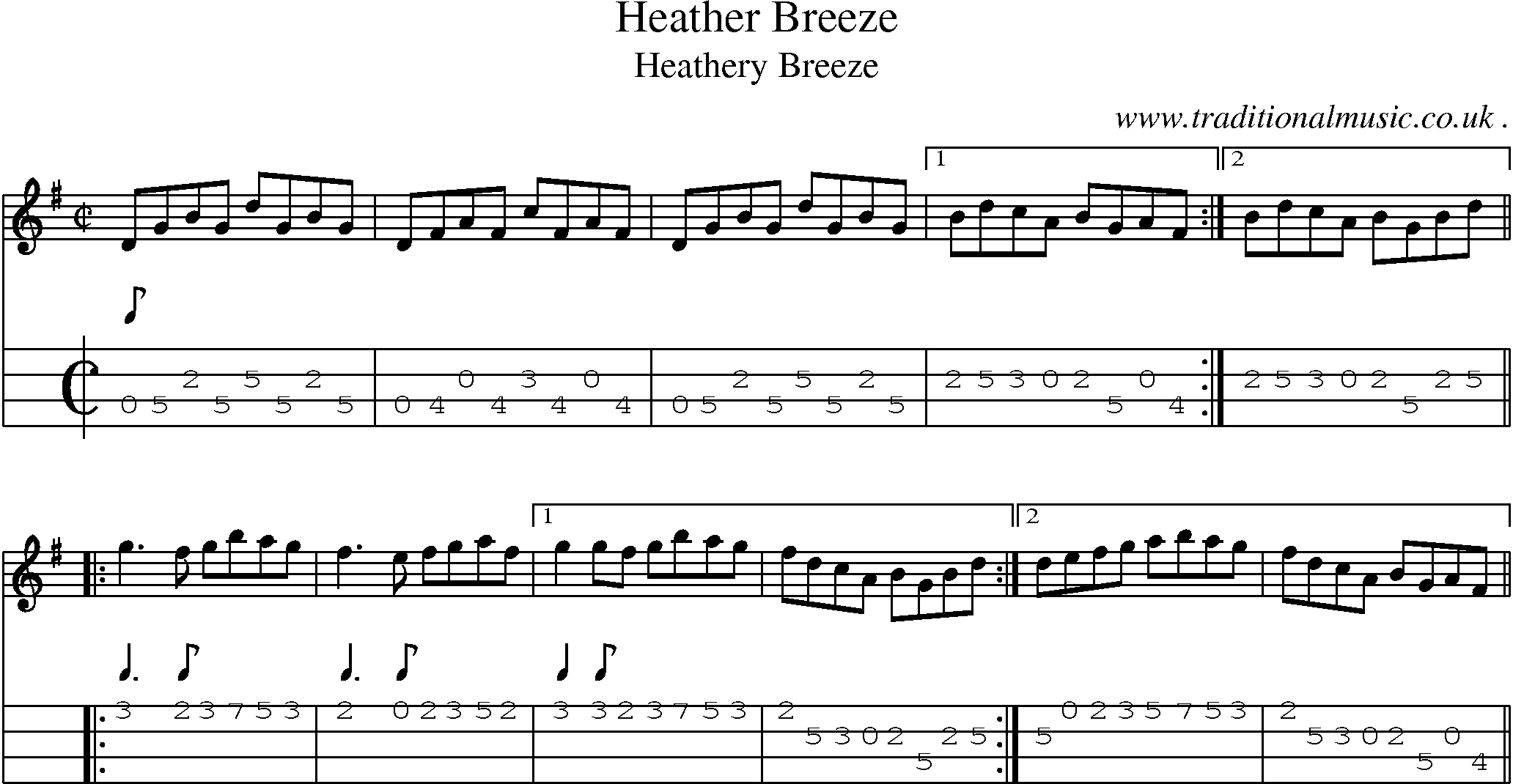 Sheet-Music and Mandolin Tabs for Heather Breeze