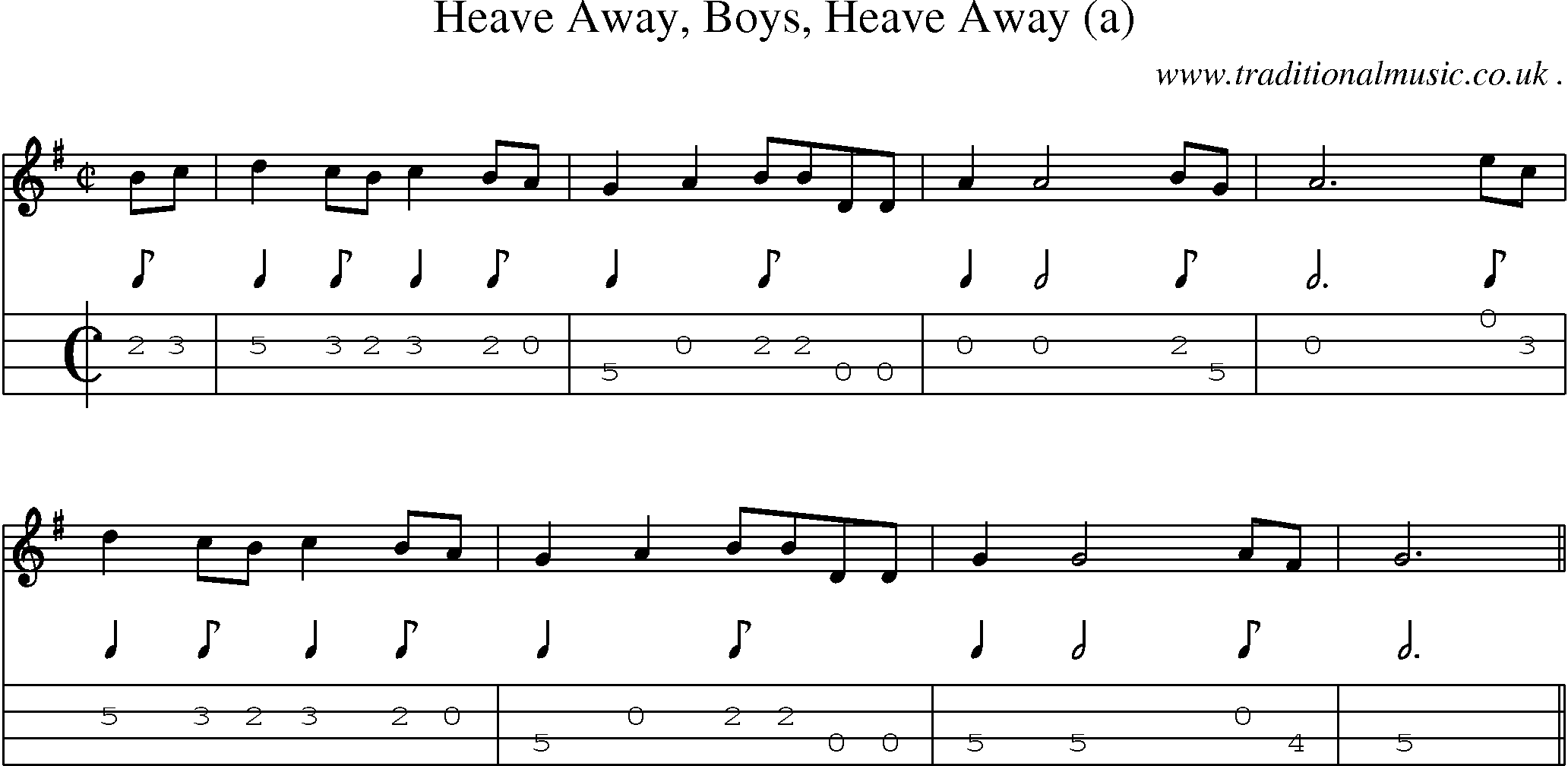 Sheet-Music and Mandolin Tabs for Heave Away Boys Heave Away (a)